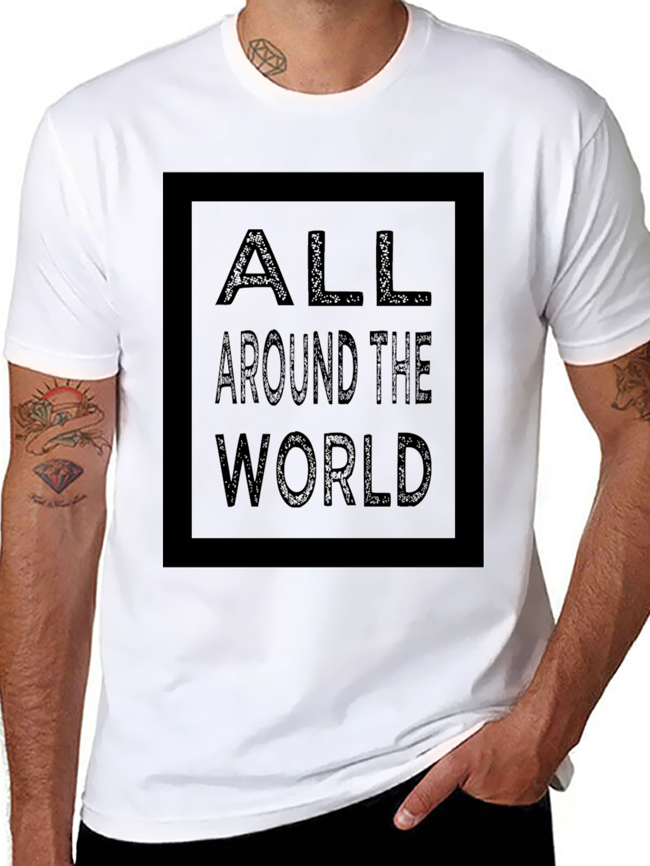 Black All Around the World Graphic Print Black T-Shirt view 8
