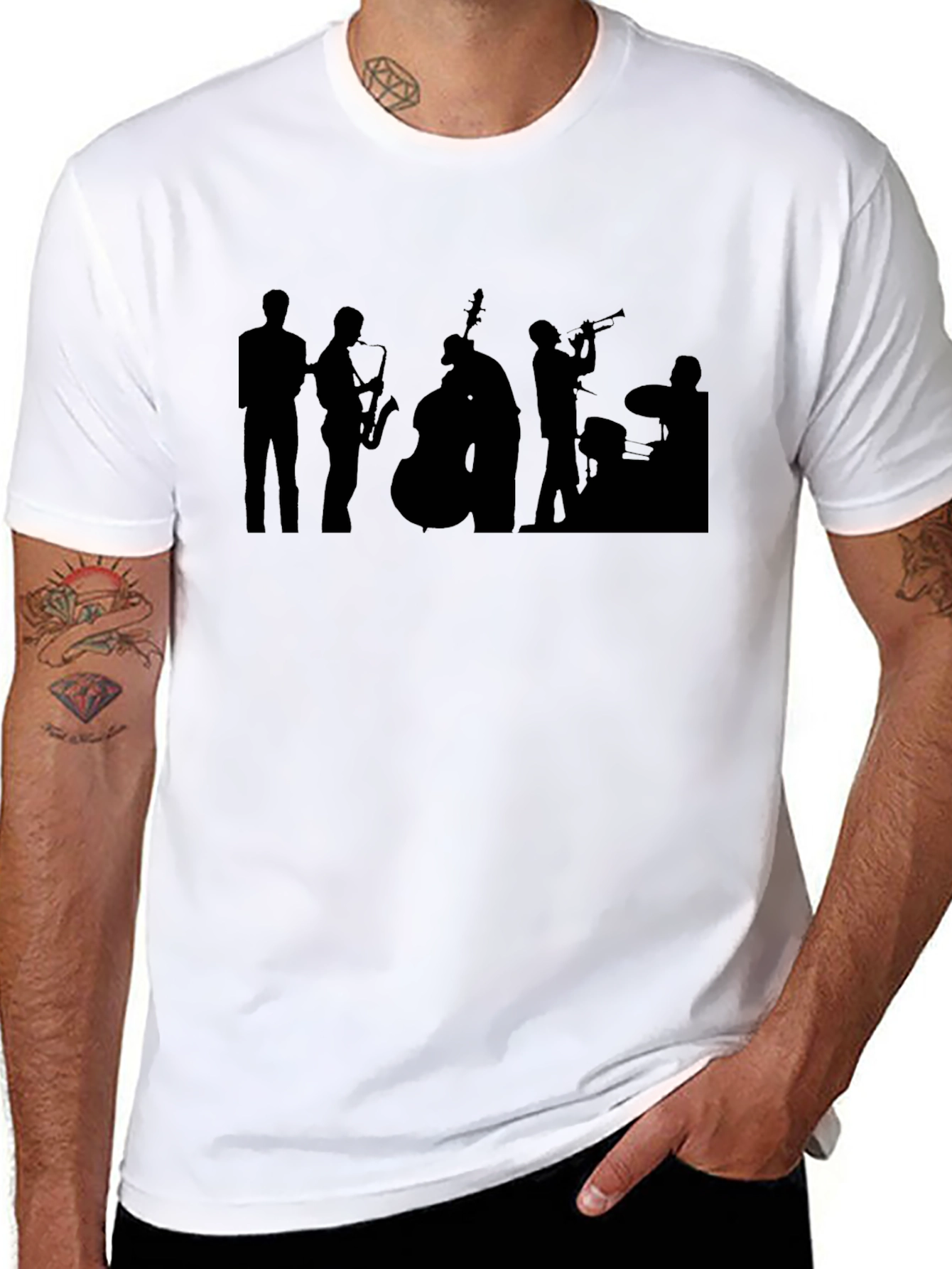 Black Jazz Band Silhouette Graphic Tee - Black Cotton view 8