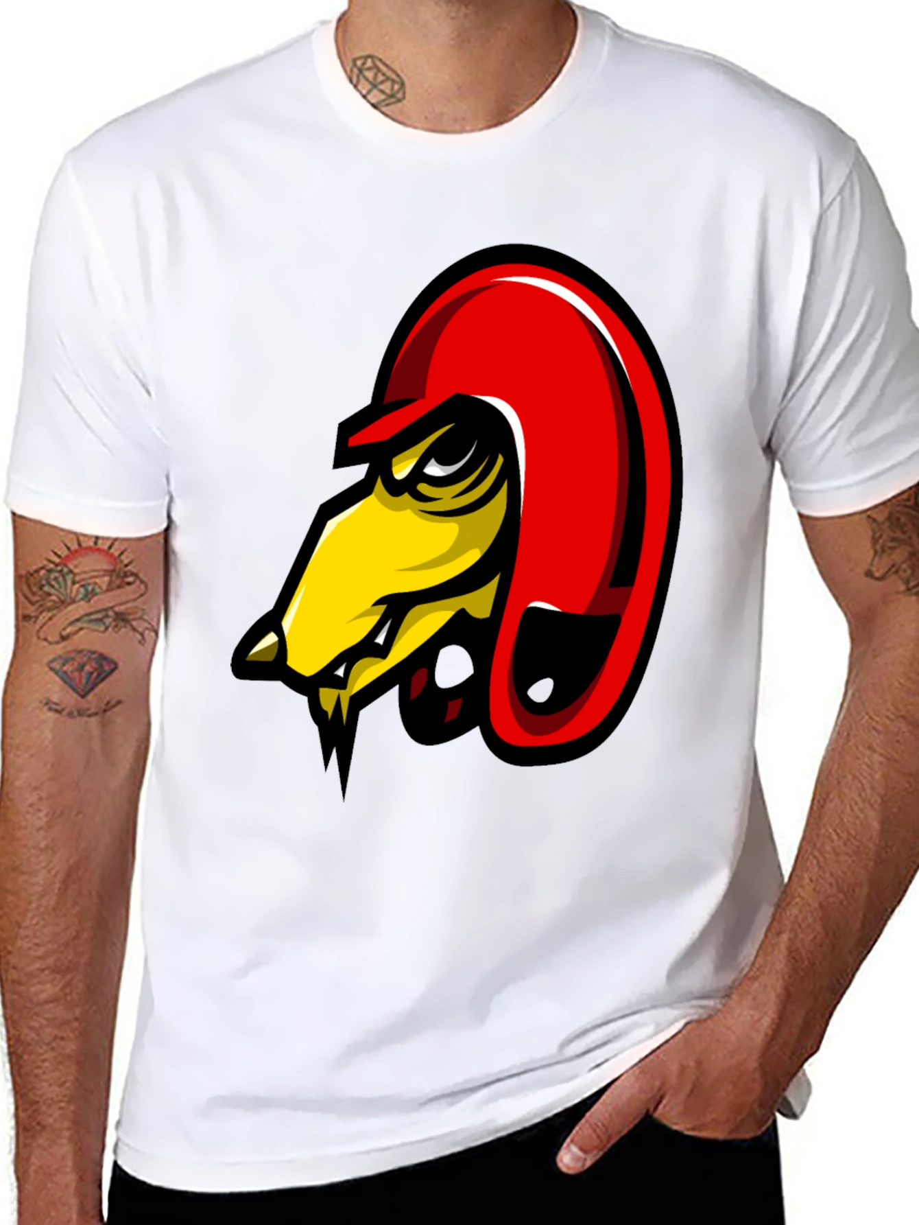 Black Men's Black Graphic Tee - Angry Bird Design view 8