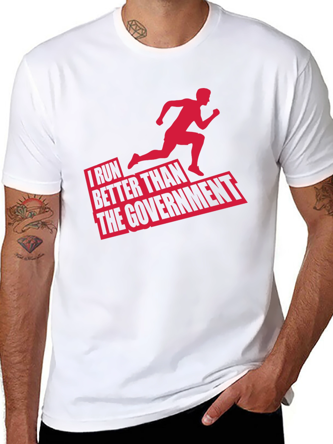 Black Funny Running T-Shirt: I Run Better Than The Government view 8
