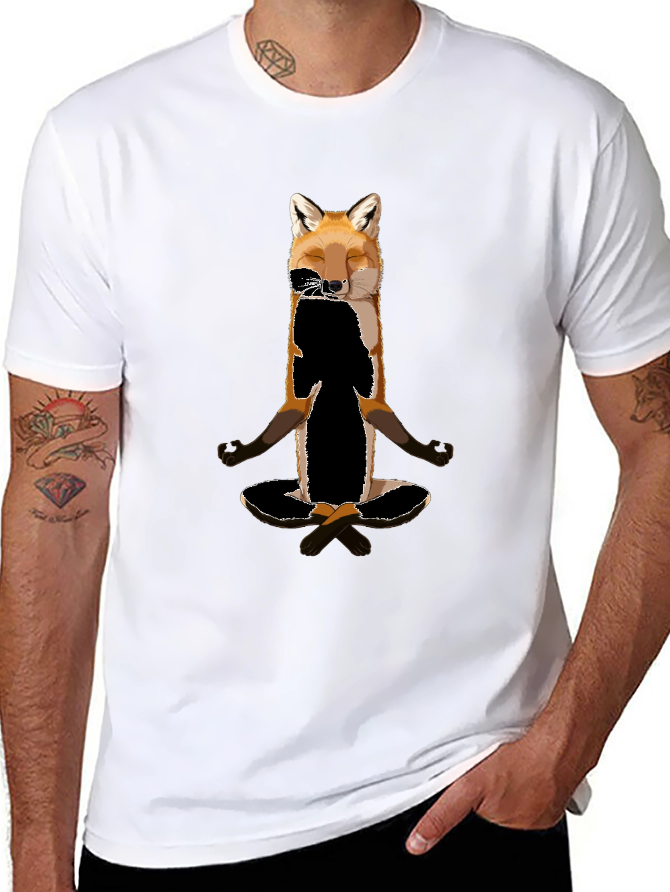 Black Zen Fox T-Shirt - Meditating Animal Graphic Tee view 8