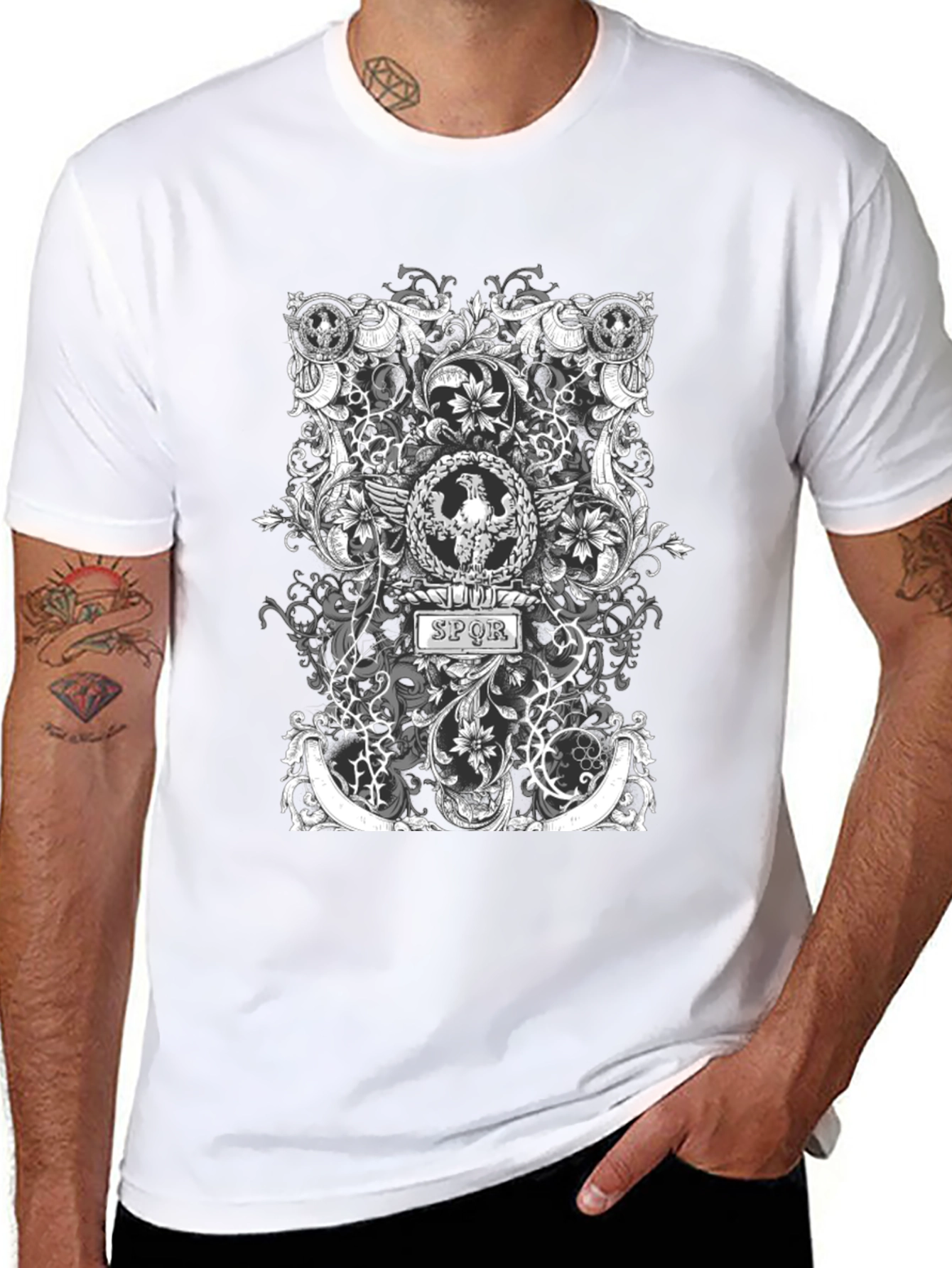 Black SPQR Roman Eagle T-Shirt - Black view 8