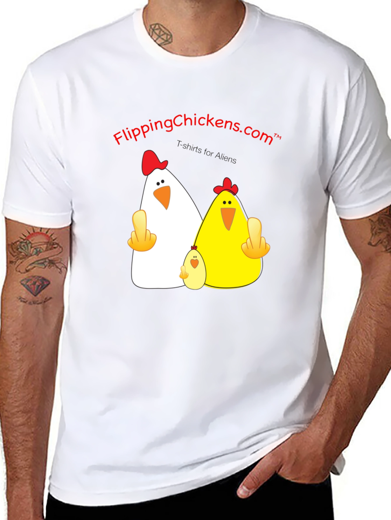 Black Flipping Chickens T-Shirt Funny Alien Design view 8