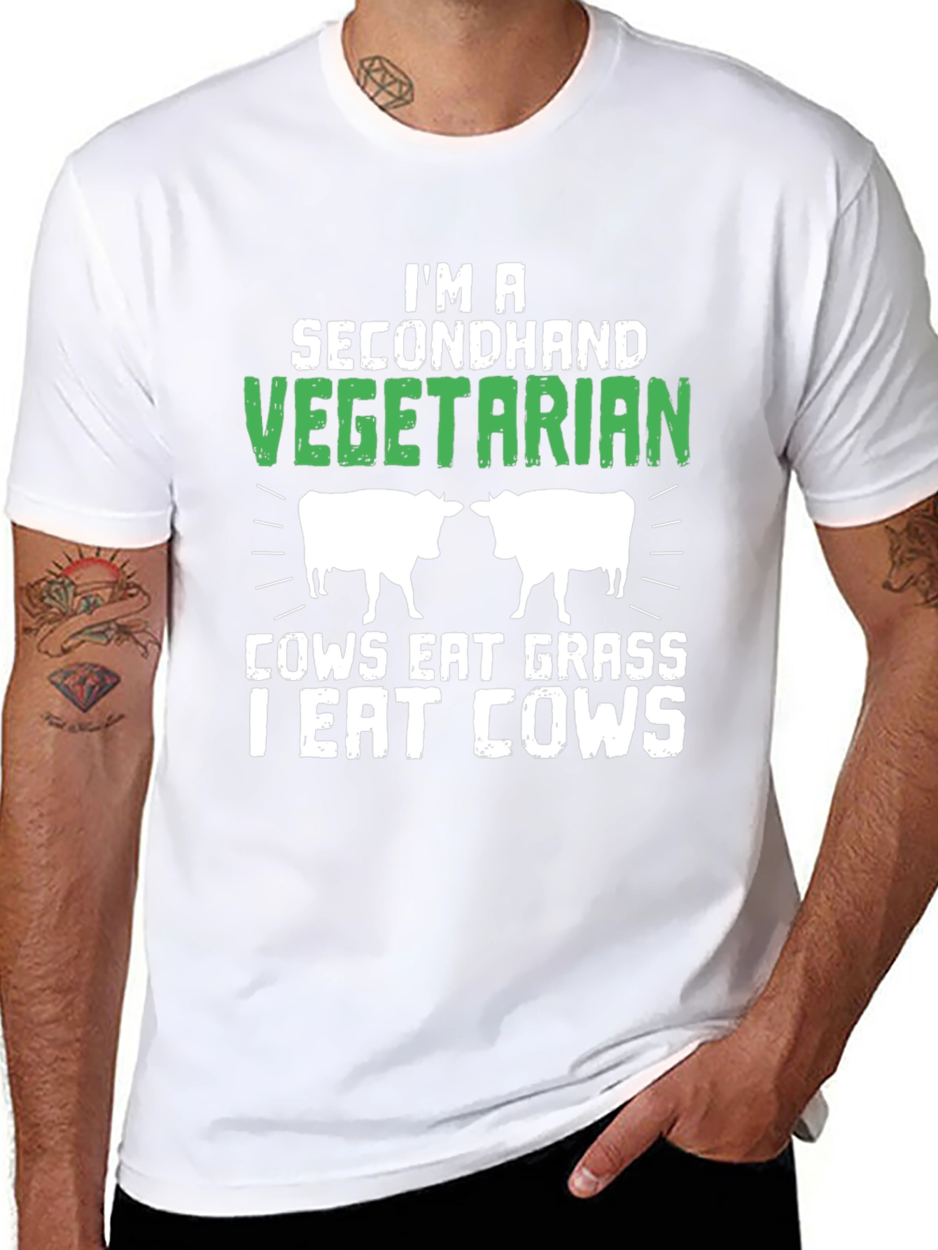 Black Secondhand Vegetarian Funny Graphic T-Shirt view 8