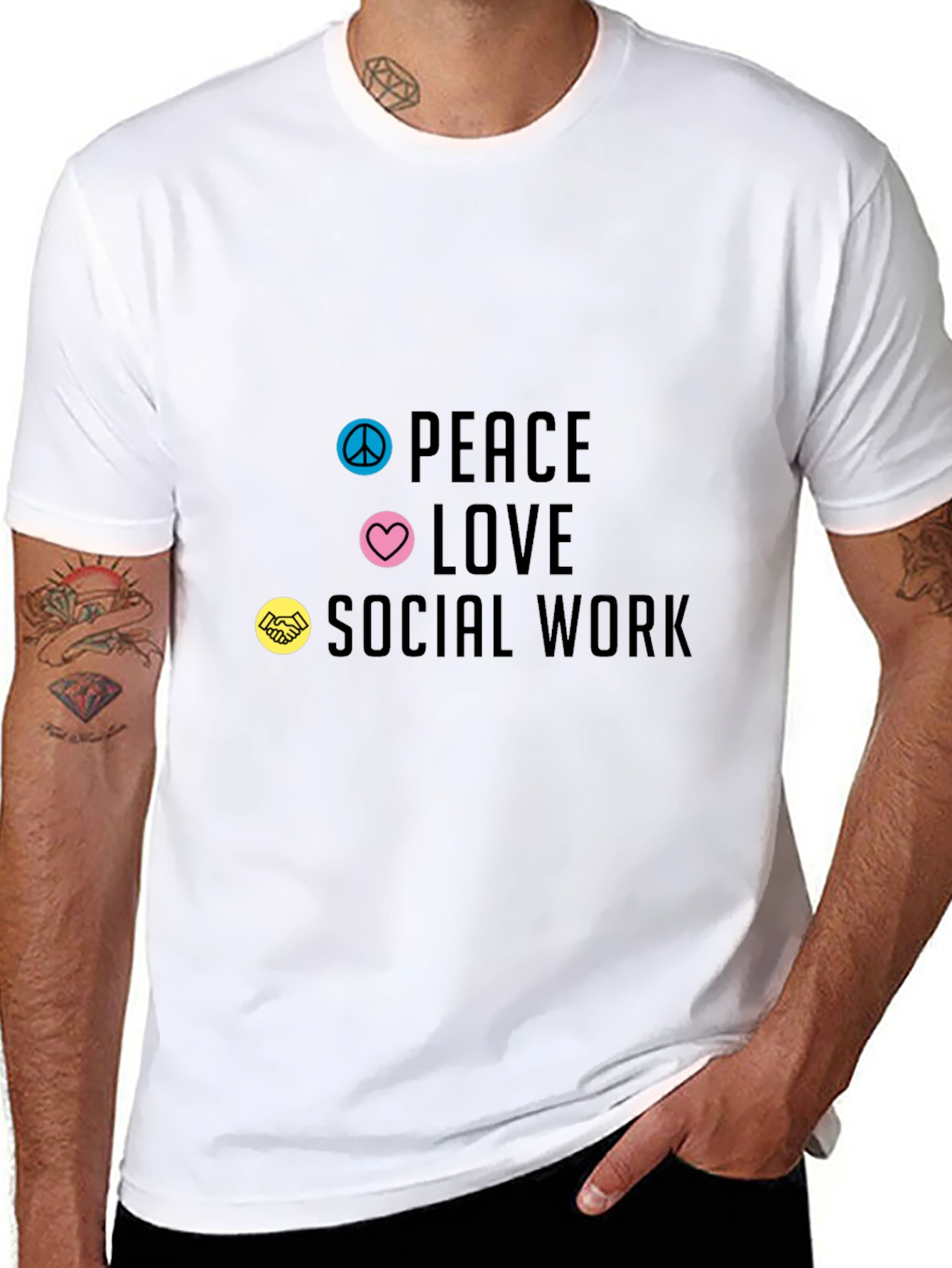 Black Peace Love Social Work Graphic Tee view 8