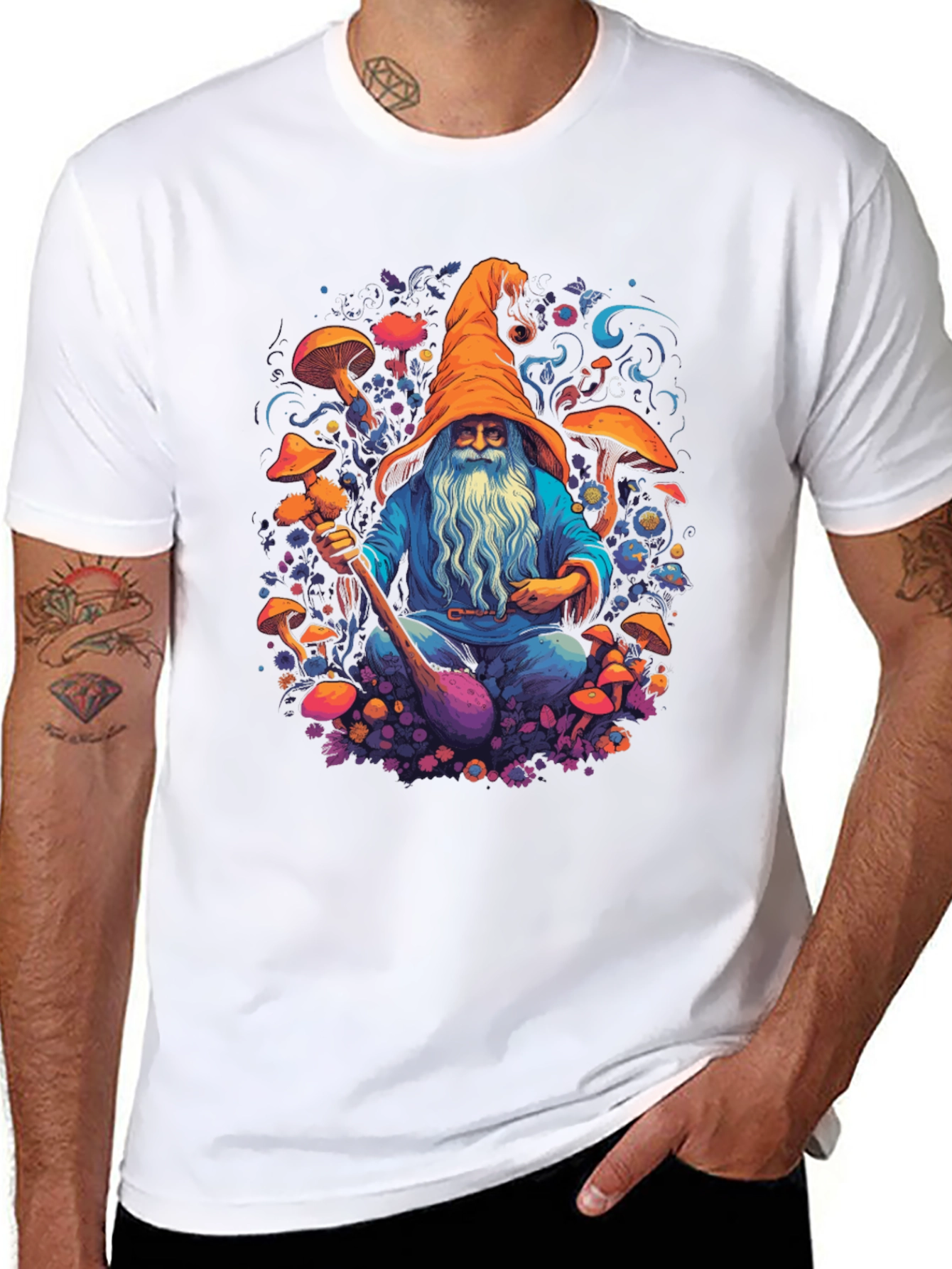 Black Wizard Mushroom Black T-Shirt view 8