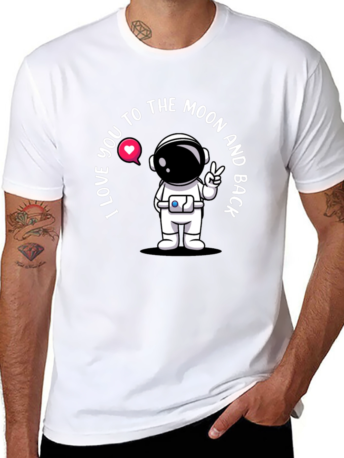 Black I Love You To The Moon Astronaut Black T-Shirt view 8