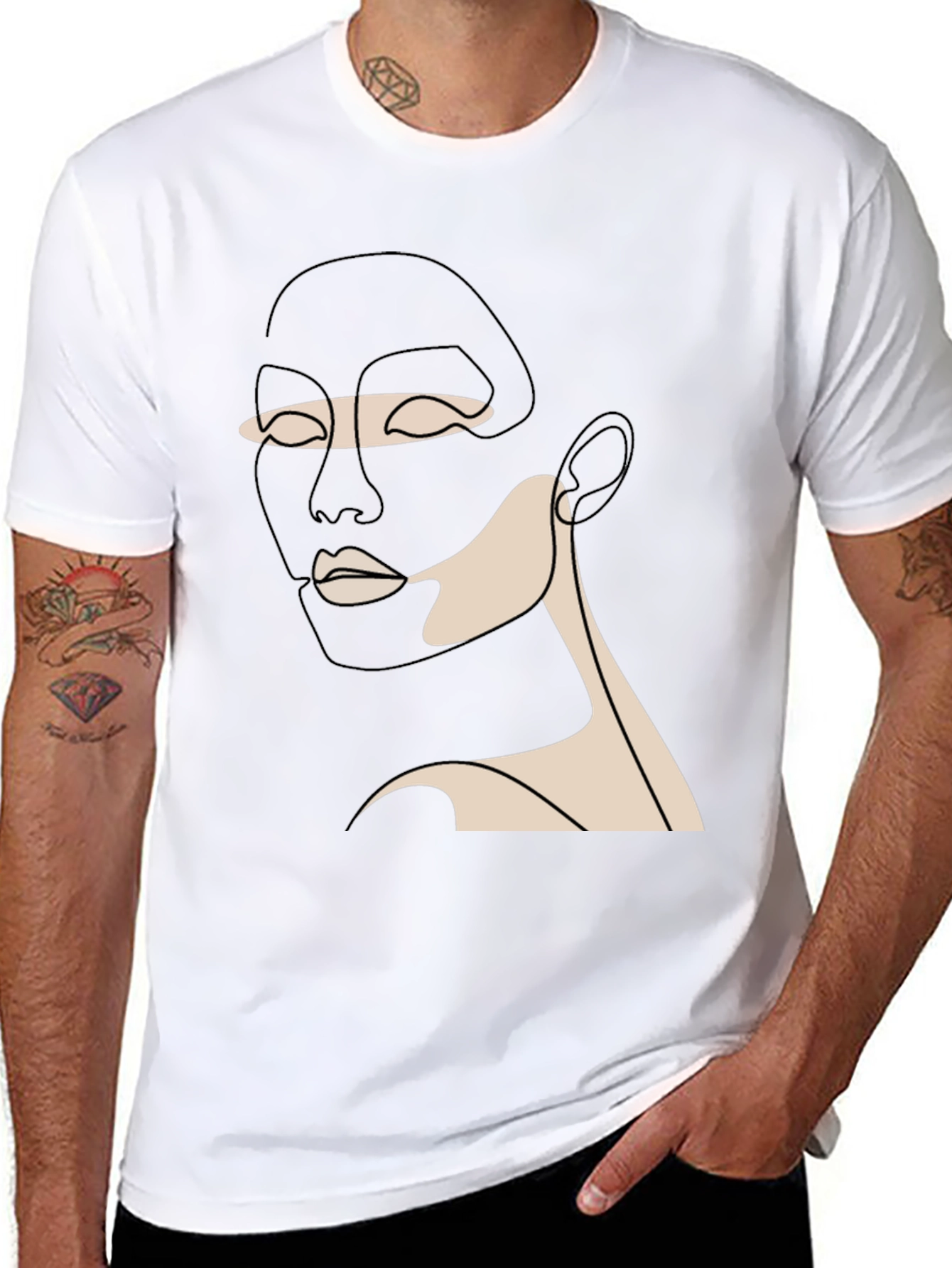 Black Minimalist Face Line Art Black T-Shirt view 8