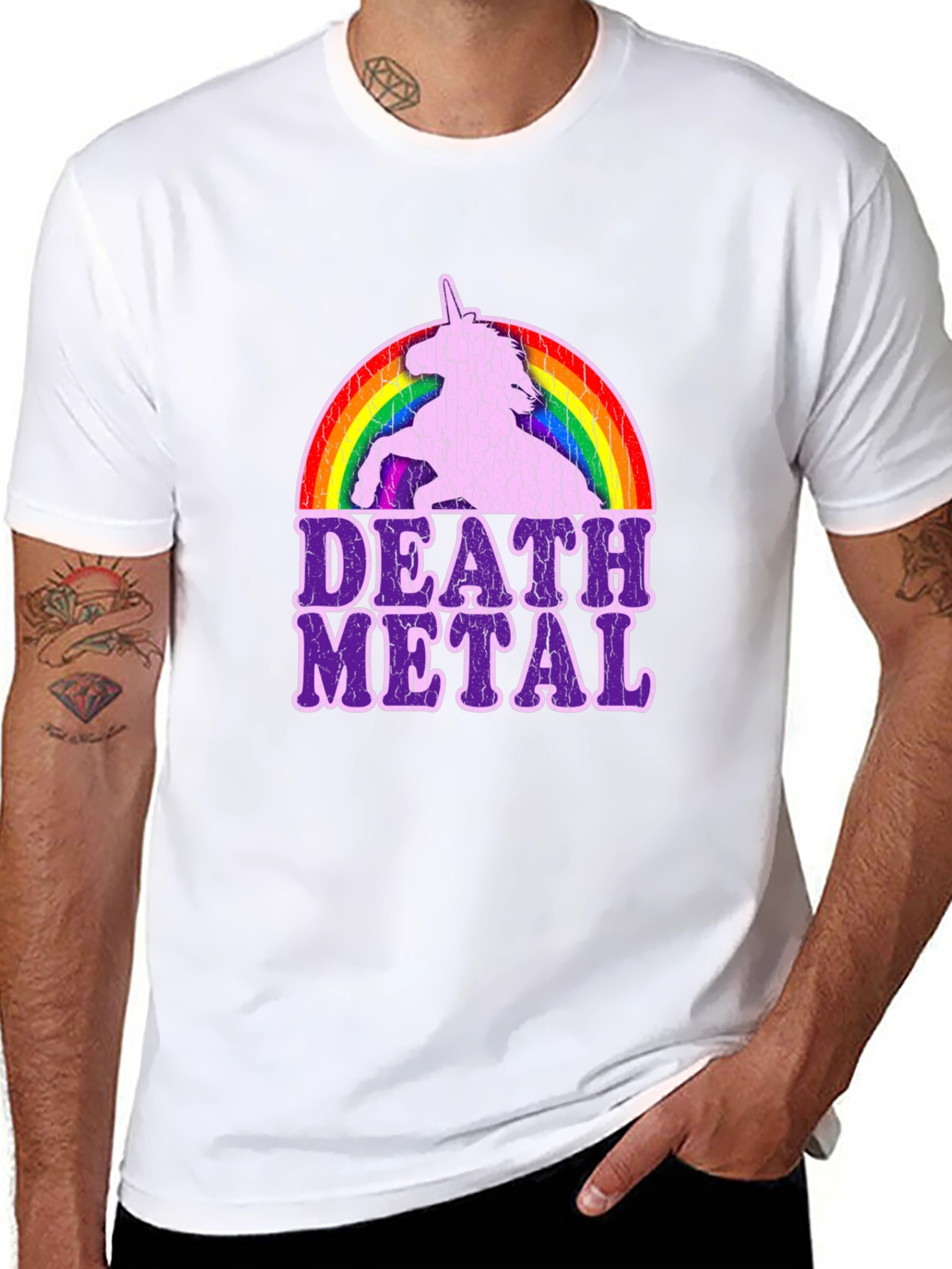 Black Death Metal Unicorn Rainbow T-Shirt view 8