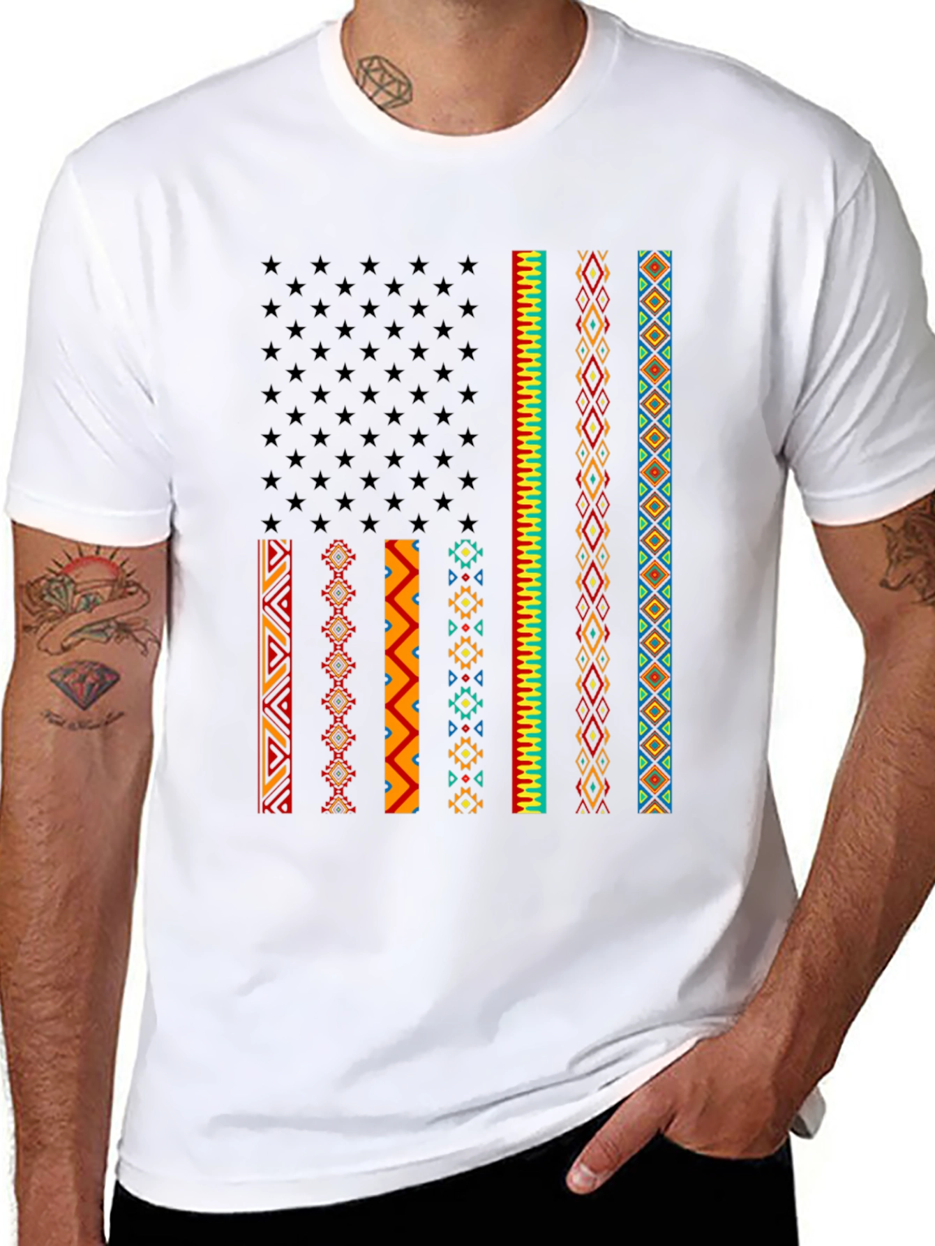 Black Aztec American Flag Graphic Tee view 8