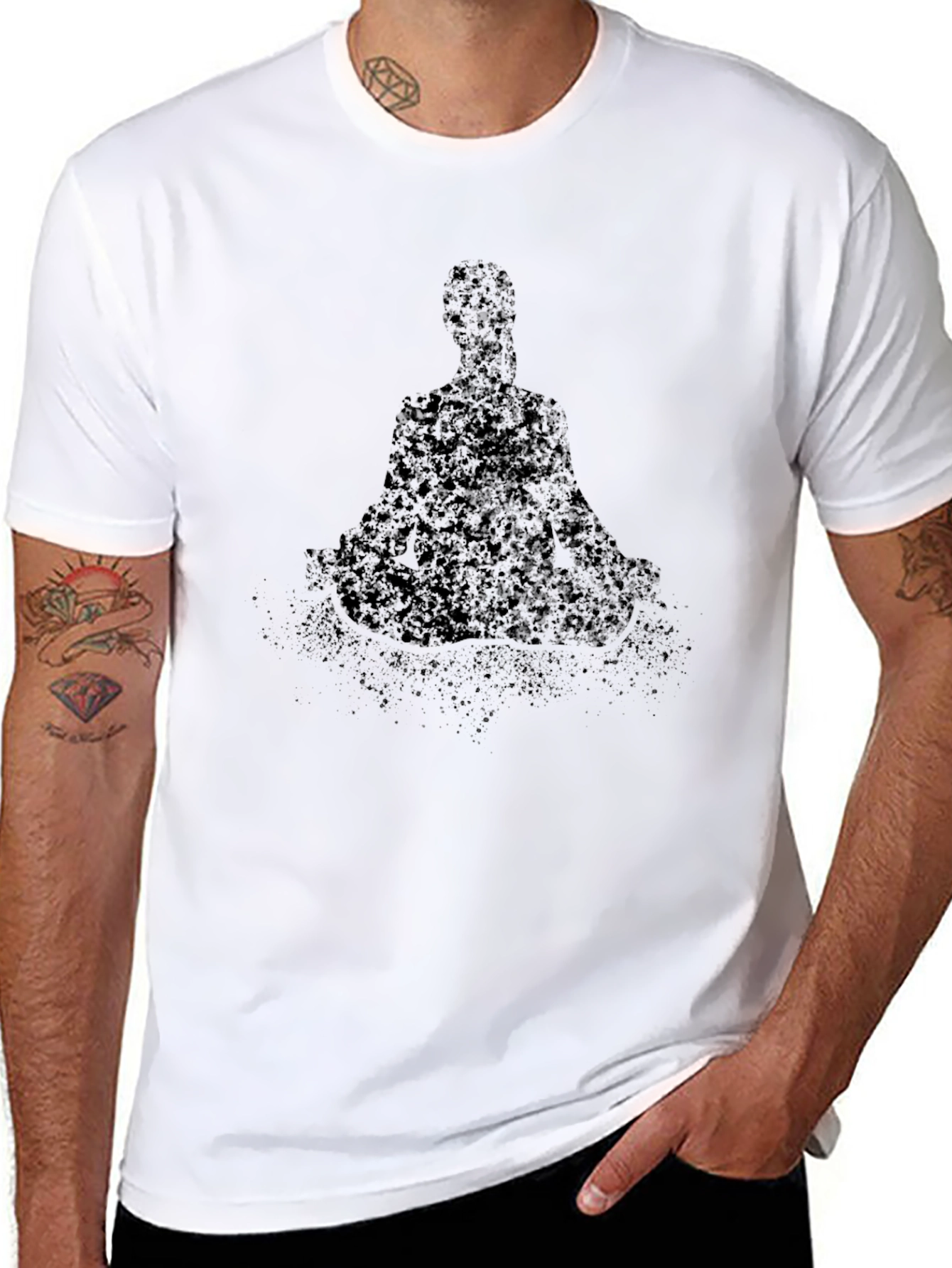Black Men's Black T-Shirt with Meditating Figure Graphic view 8