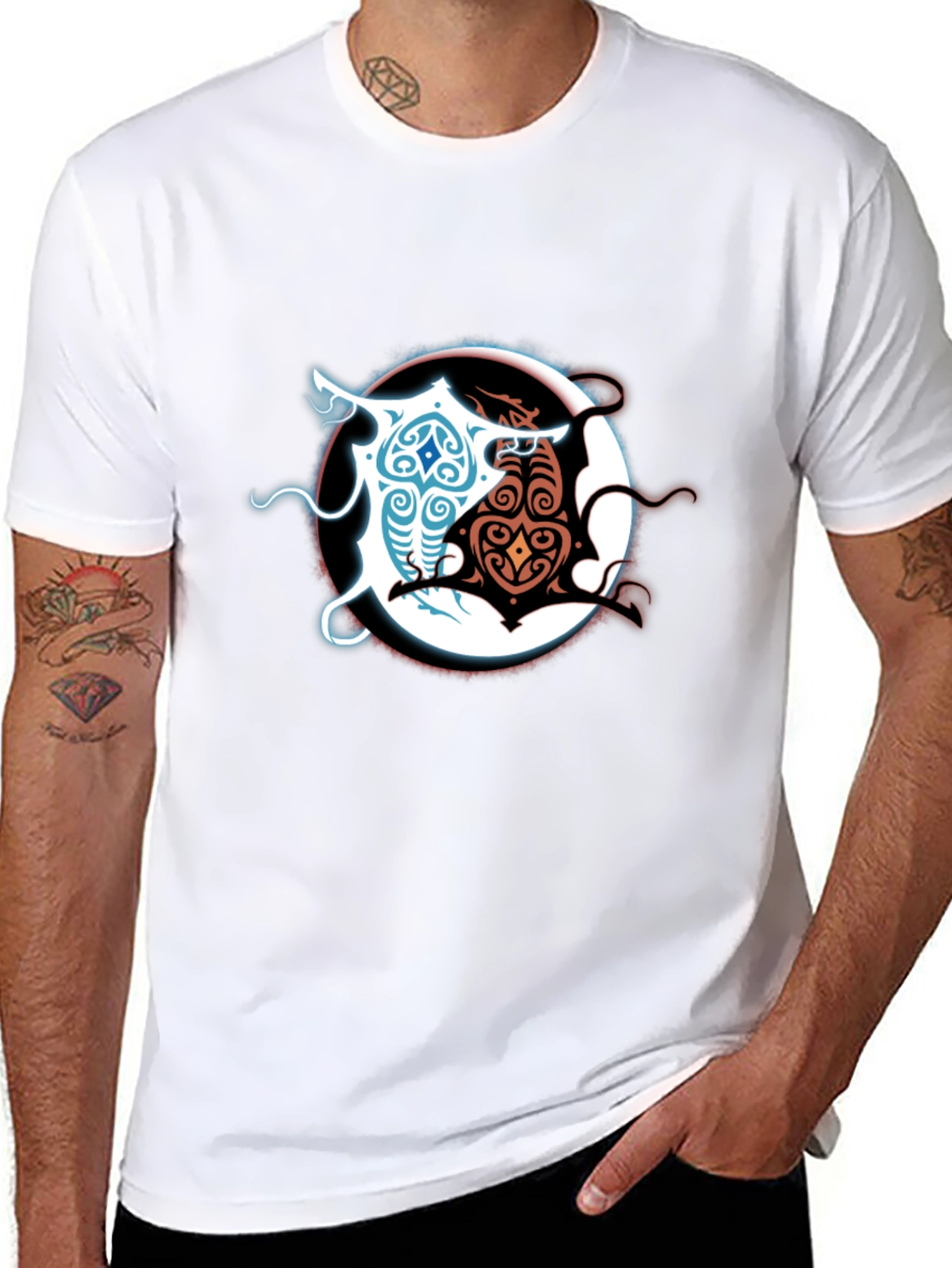 Black Yin Yang Dragons Graphic Tee - Black Cotton Blend view 8