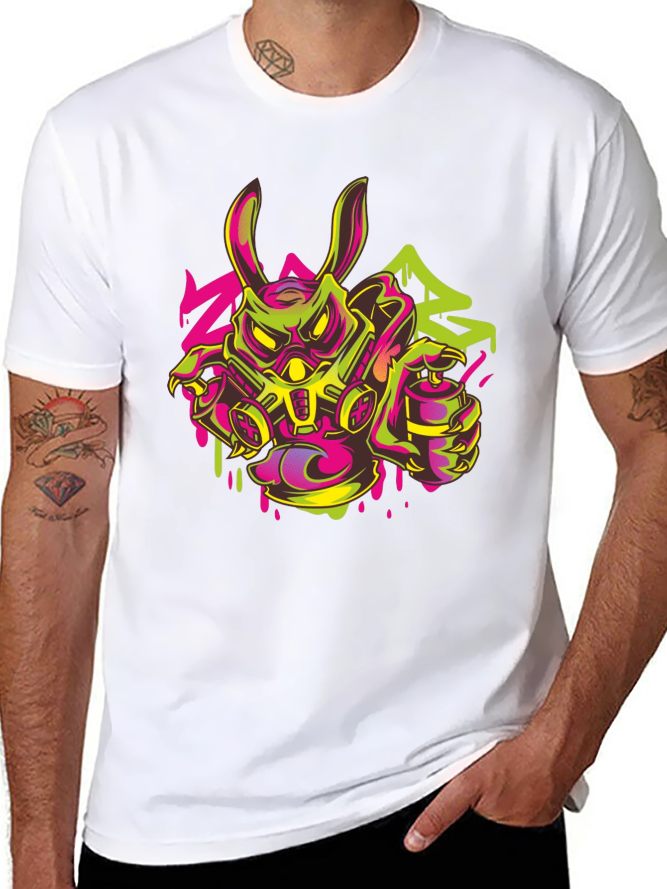 Black Cyberpunk Rabbit Graffiti T-Shirt view 8