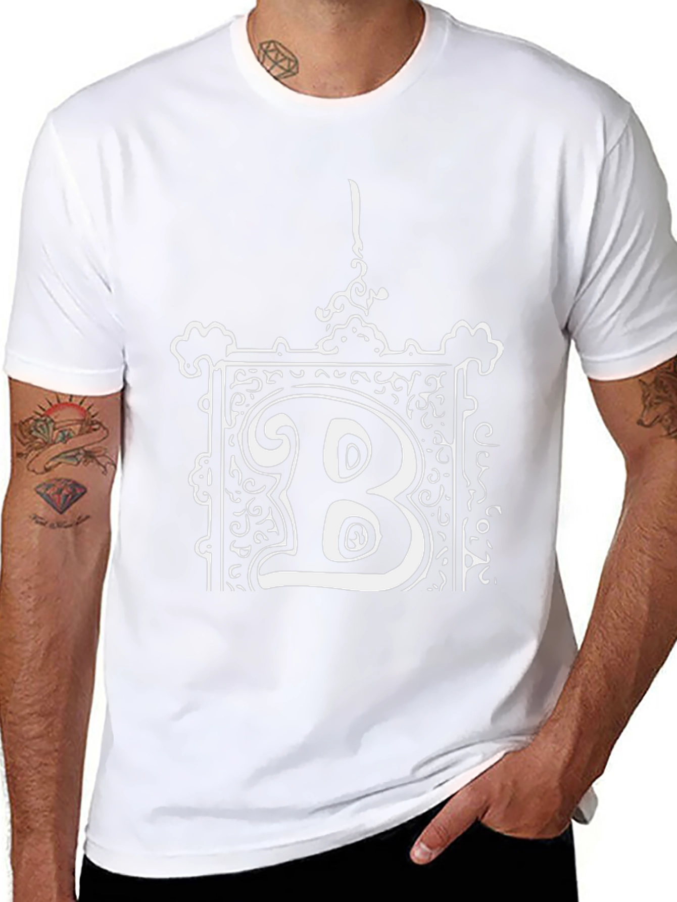 Ornate "B" Graphic Tee - Black Cotton Blend - 8