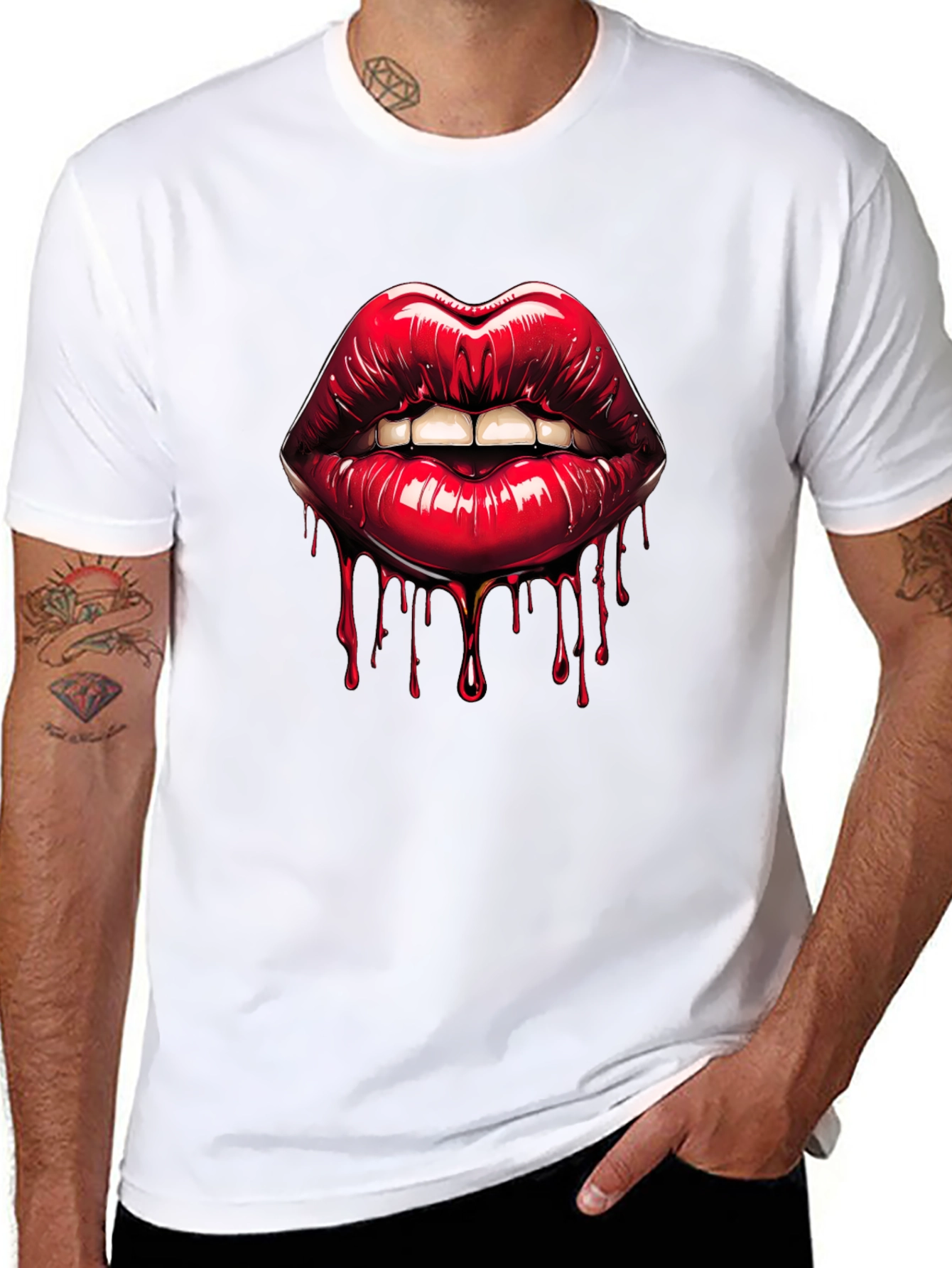 Black Bleeding Lips Graphic Tee - Bold Fashion view 8