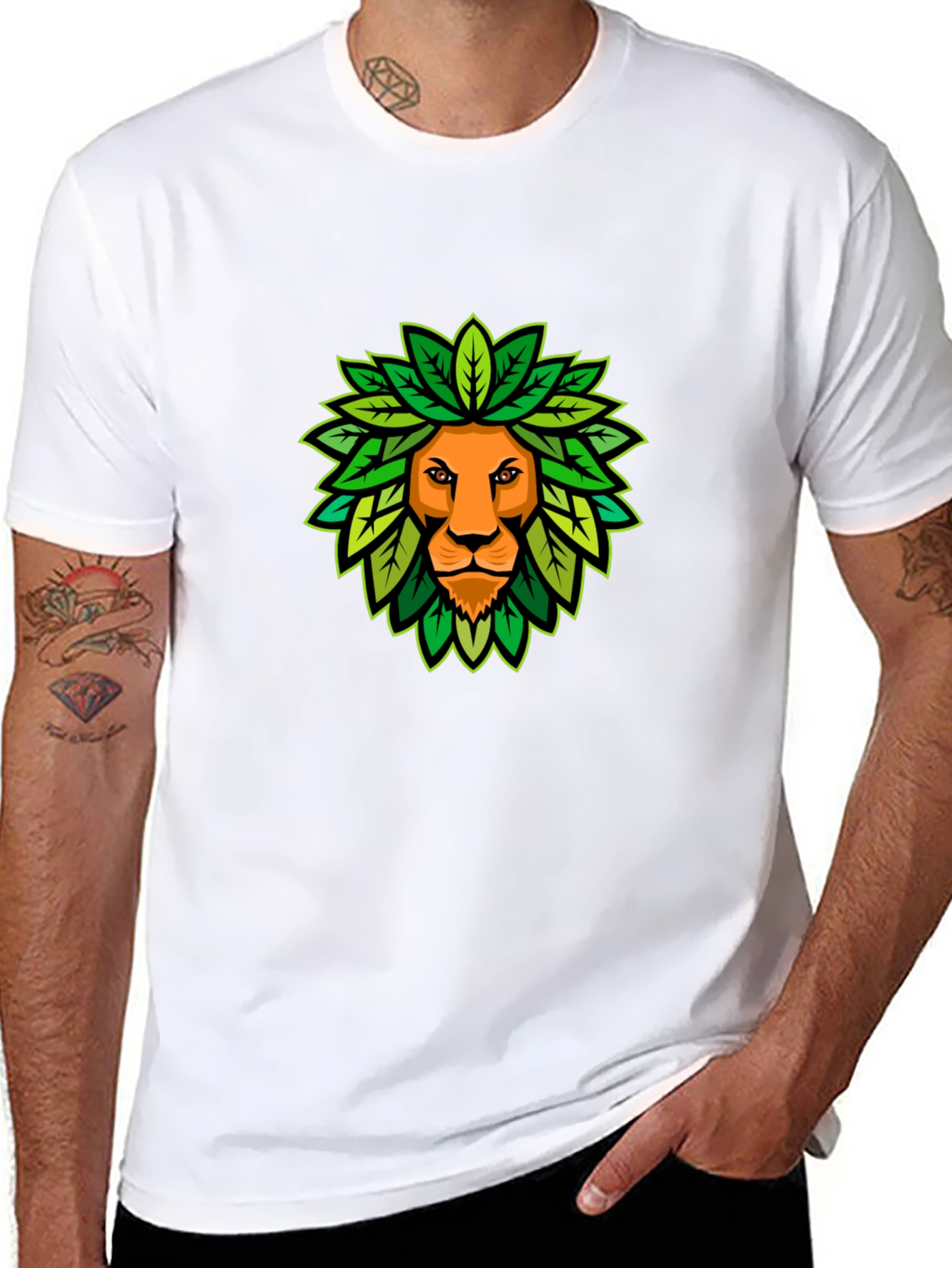 Black Lion King of the Leaves Graphic Tee - Black Cotton T-Shirt view 8