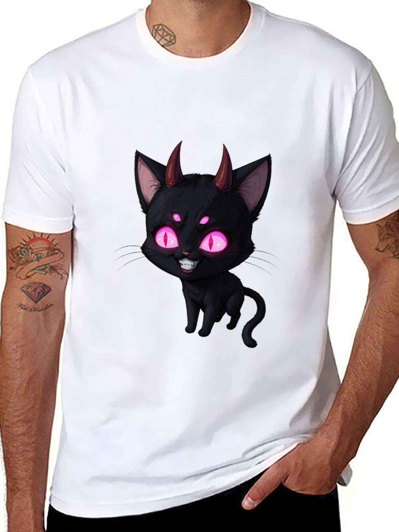 Black Devil Cat Graphic T-Shirt - Black view 8