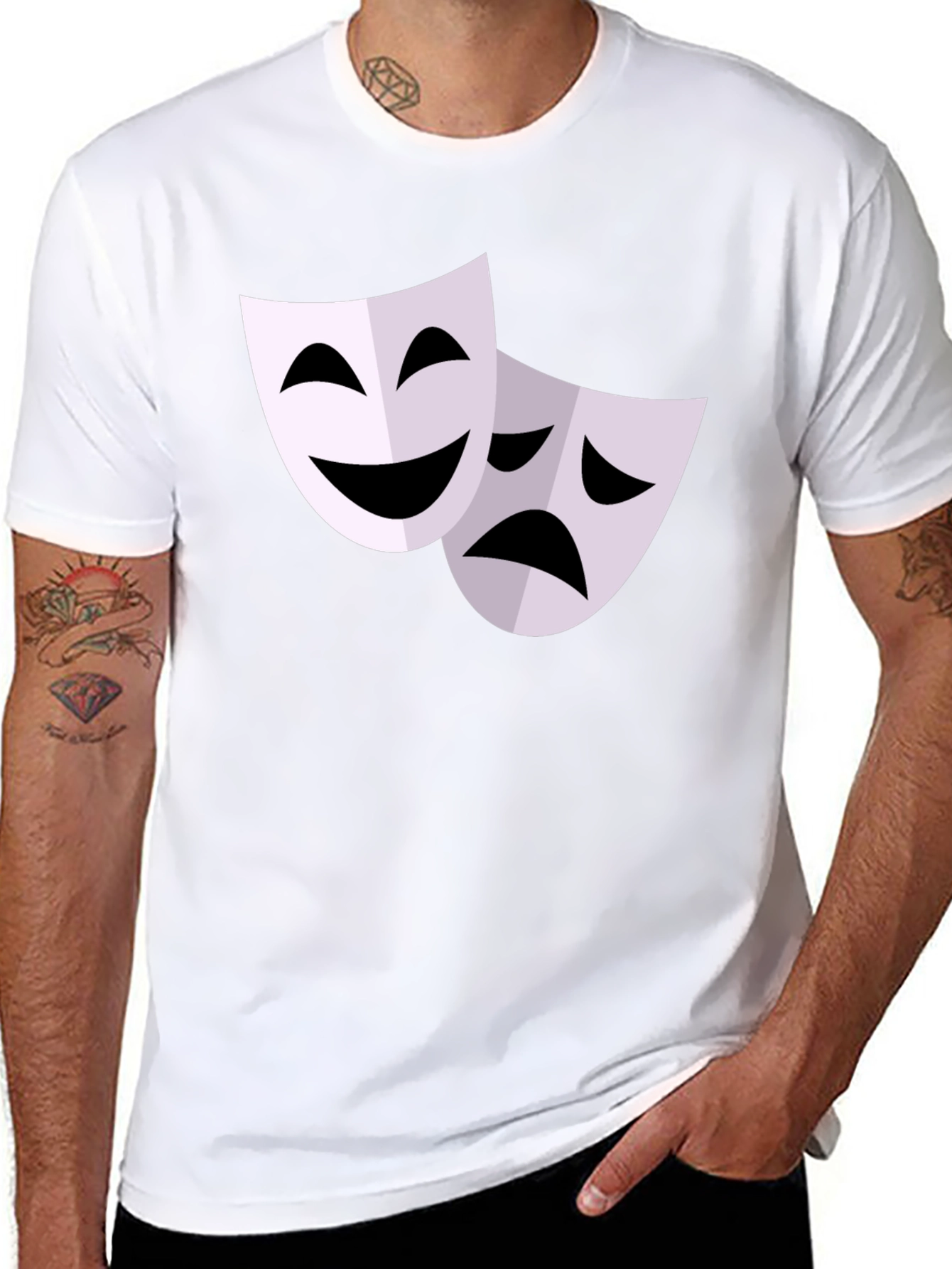 Black Comedy Tragedy Mask Graphic T-Shirt - Black view 8