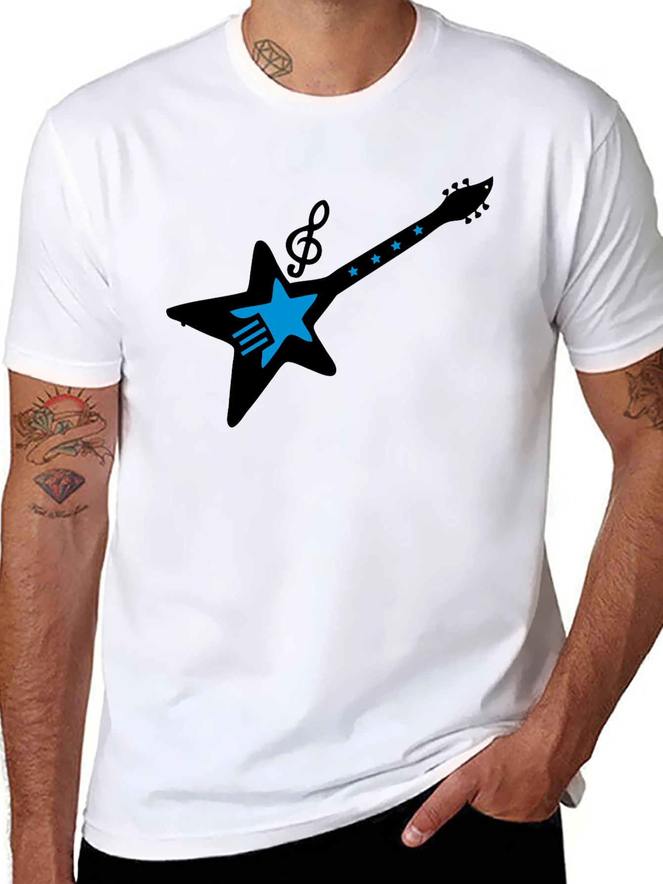 Black Rock Star Guitar Tee - Black Cotton Graphic T-Shirt view 8