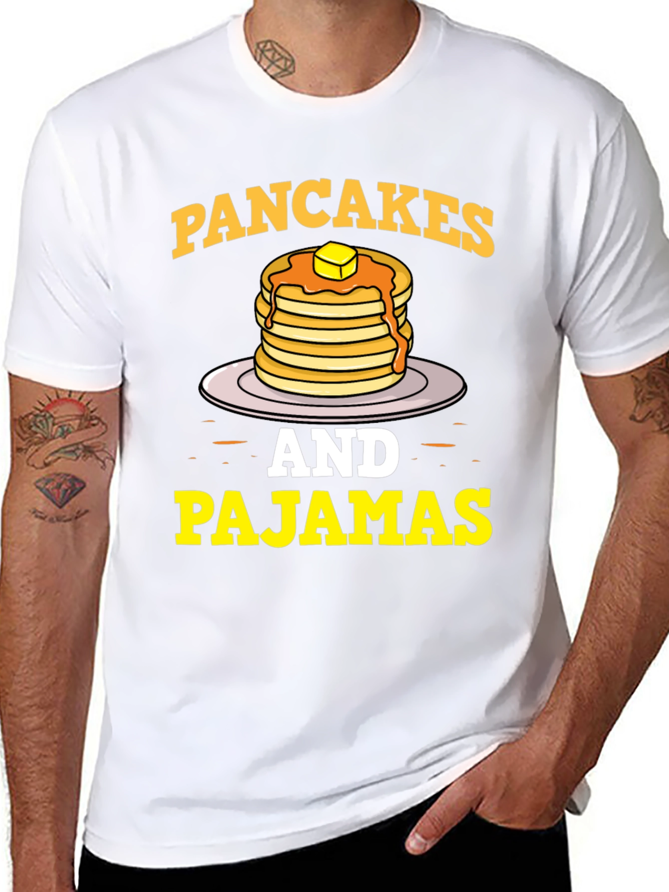 Black Pancakes & Pajamas Graphic Tee - Funny Breakfast Shirt view 8