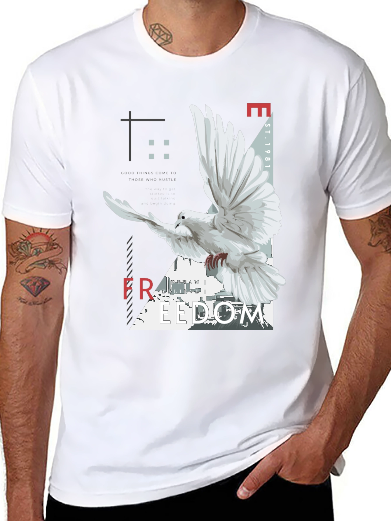 Freedom Dove Graphic Tee - Black Cotton Blend T-Shirt - 8