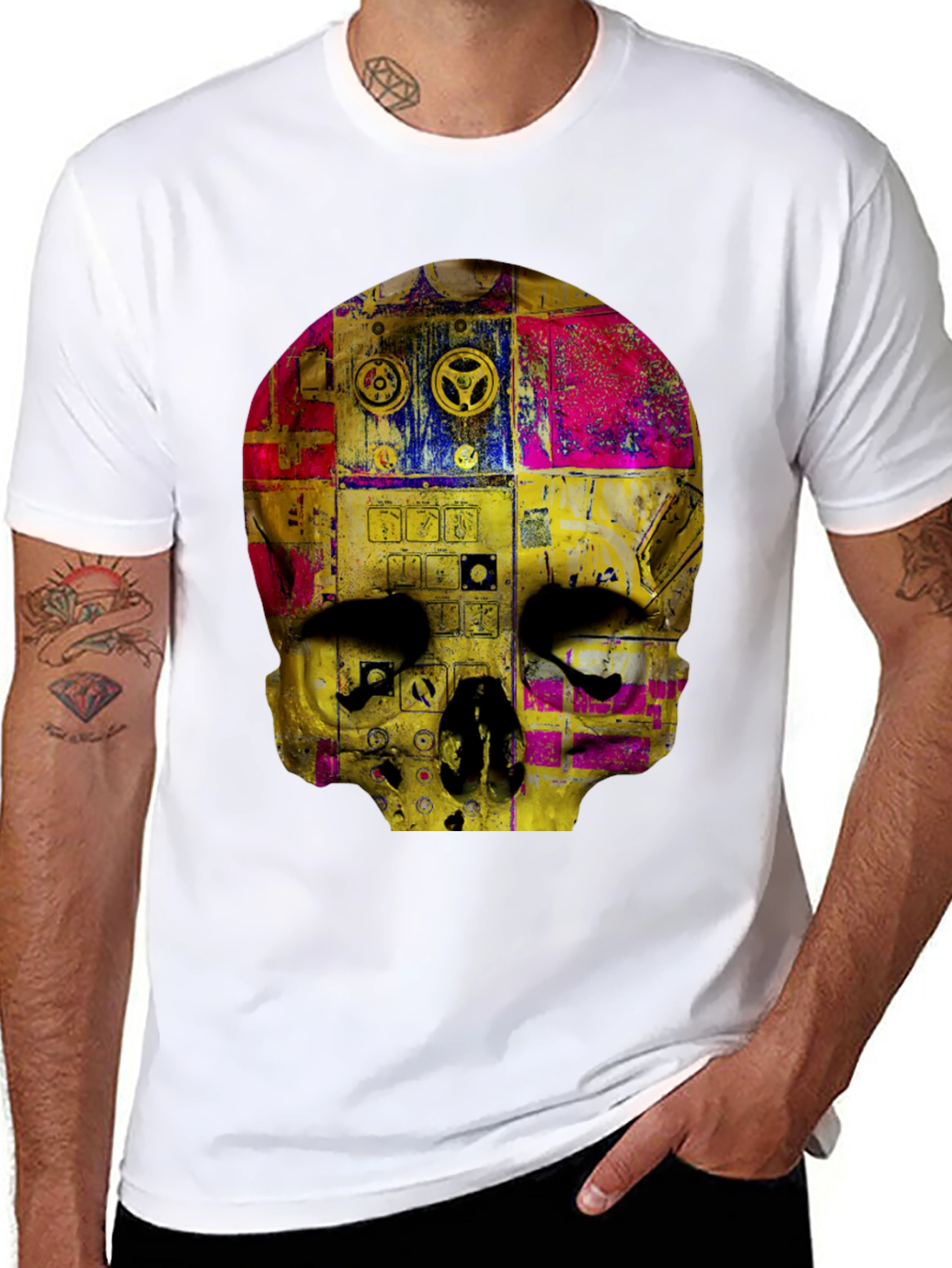 Black Skull Graphic Print Men's T-Shirt view 8