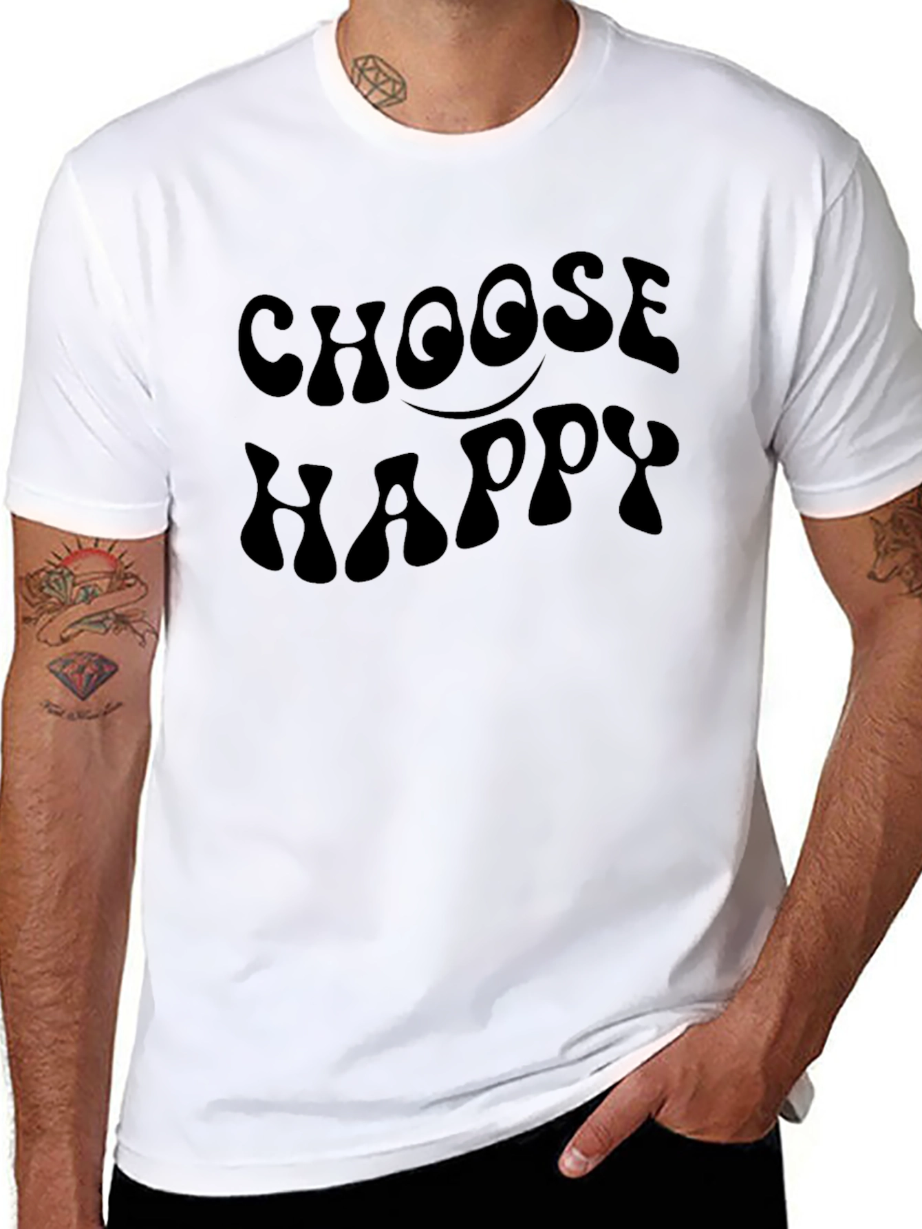 Black Choose Happy Black Graphic Tee Shirt view 8