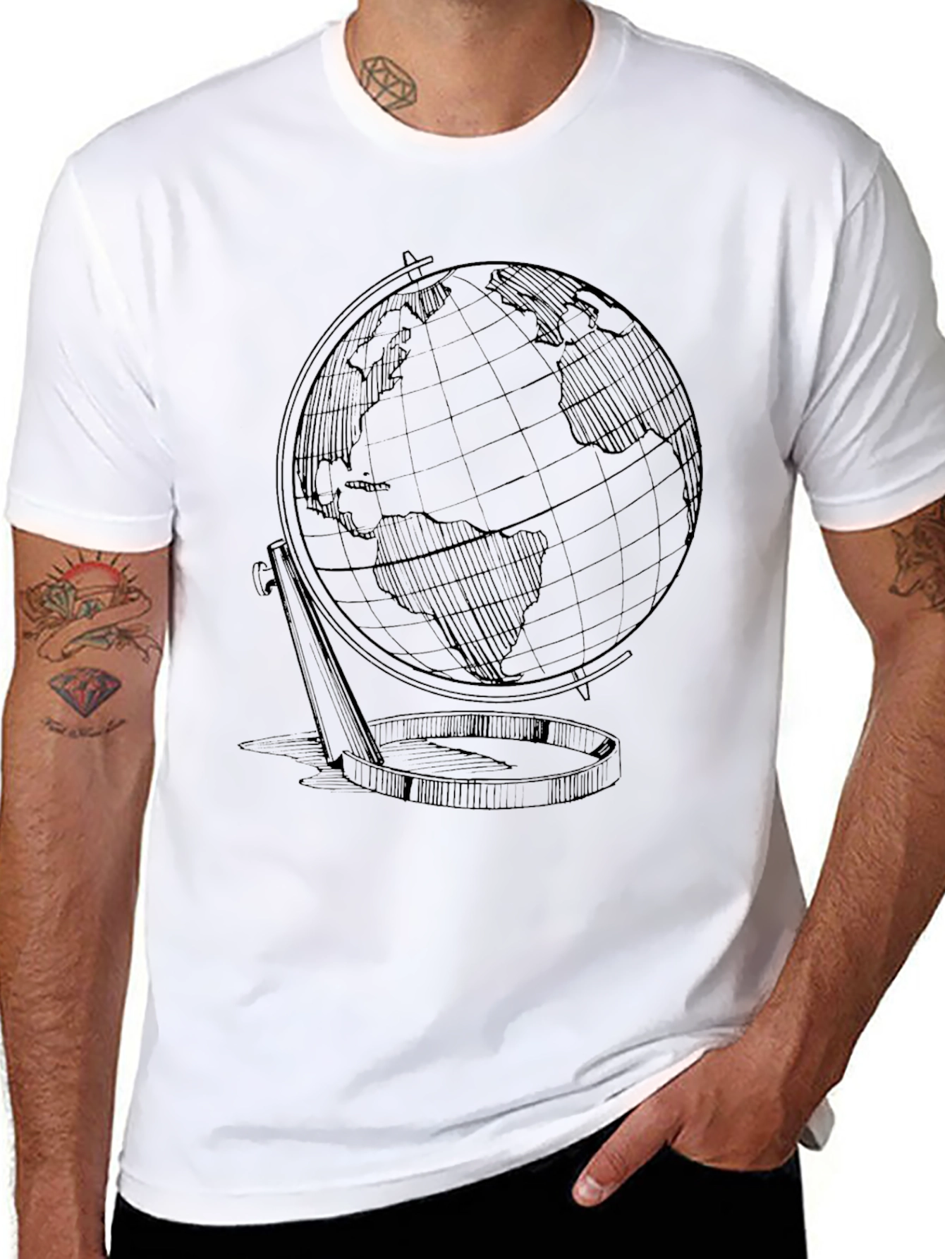 Black Globe Sketch Graphic T-Shirt - Classic Earth Design view 8