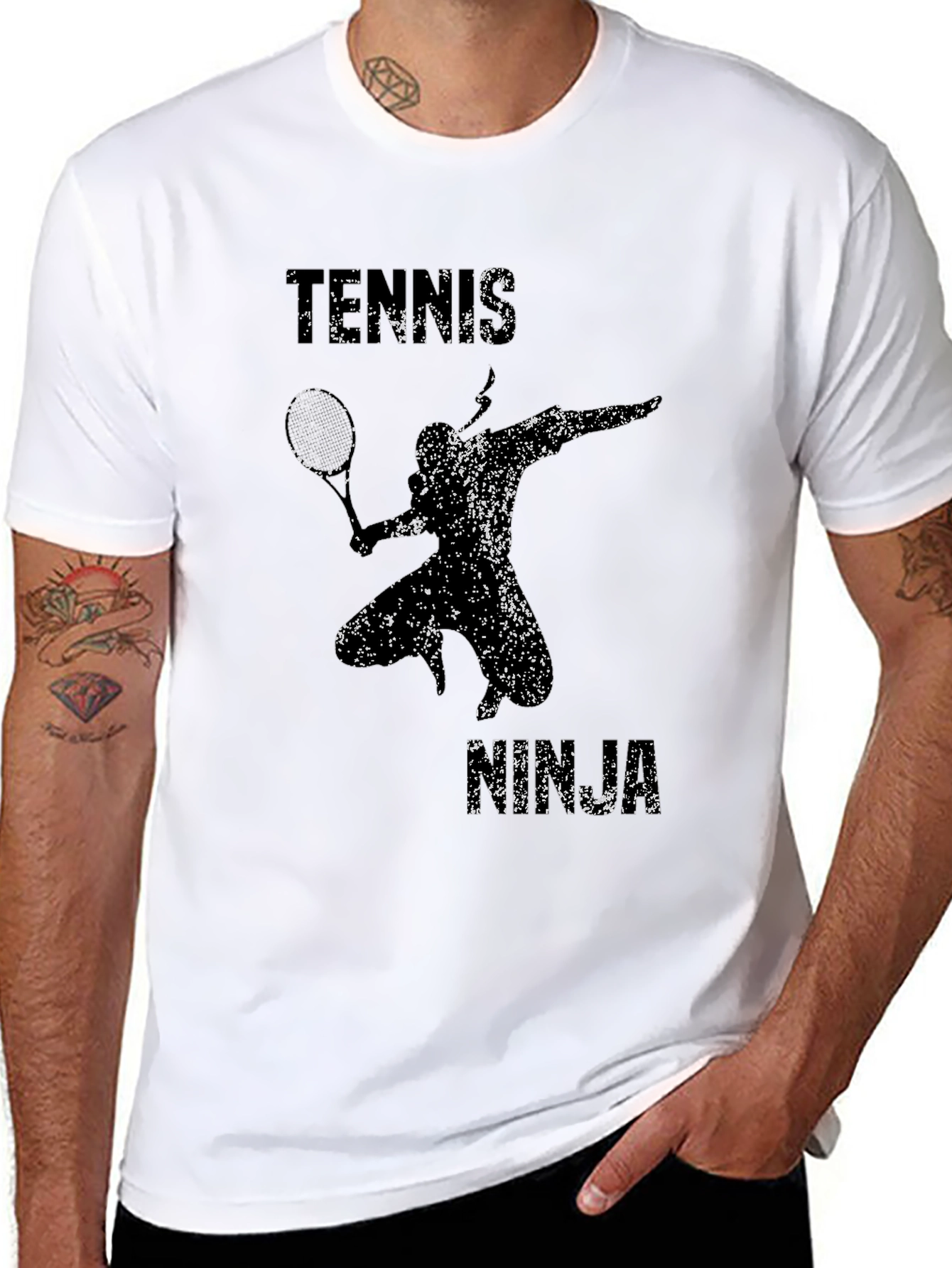 Black Tennis Ninja Graphic Tee - Black Cotton Blend view 8