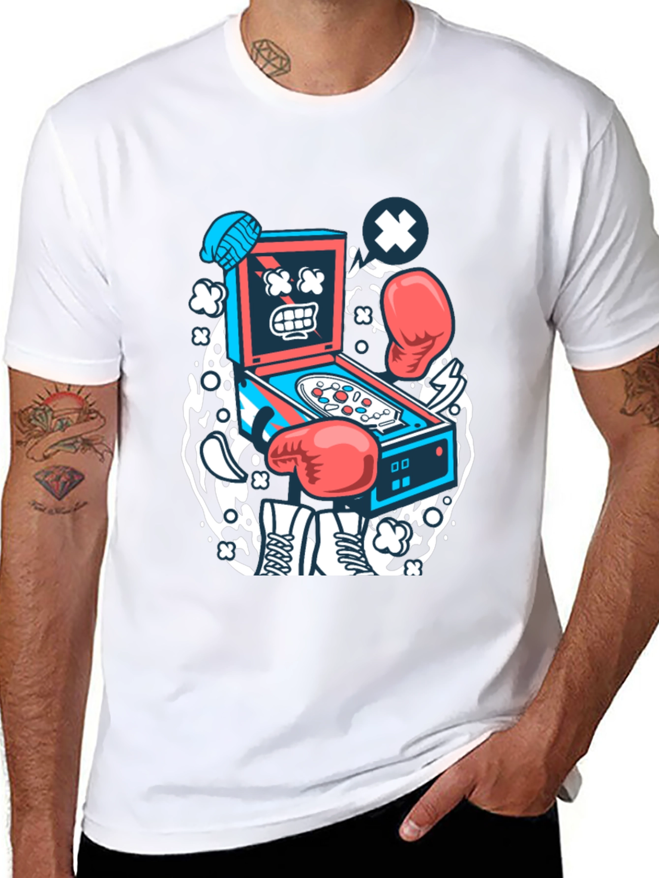 Black Cartoon Pinball T-Shirt - Novelty Graphic Tee view 8