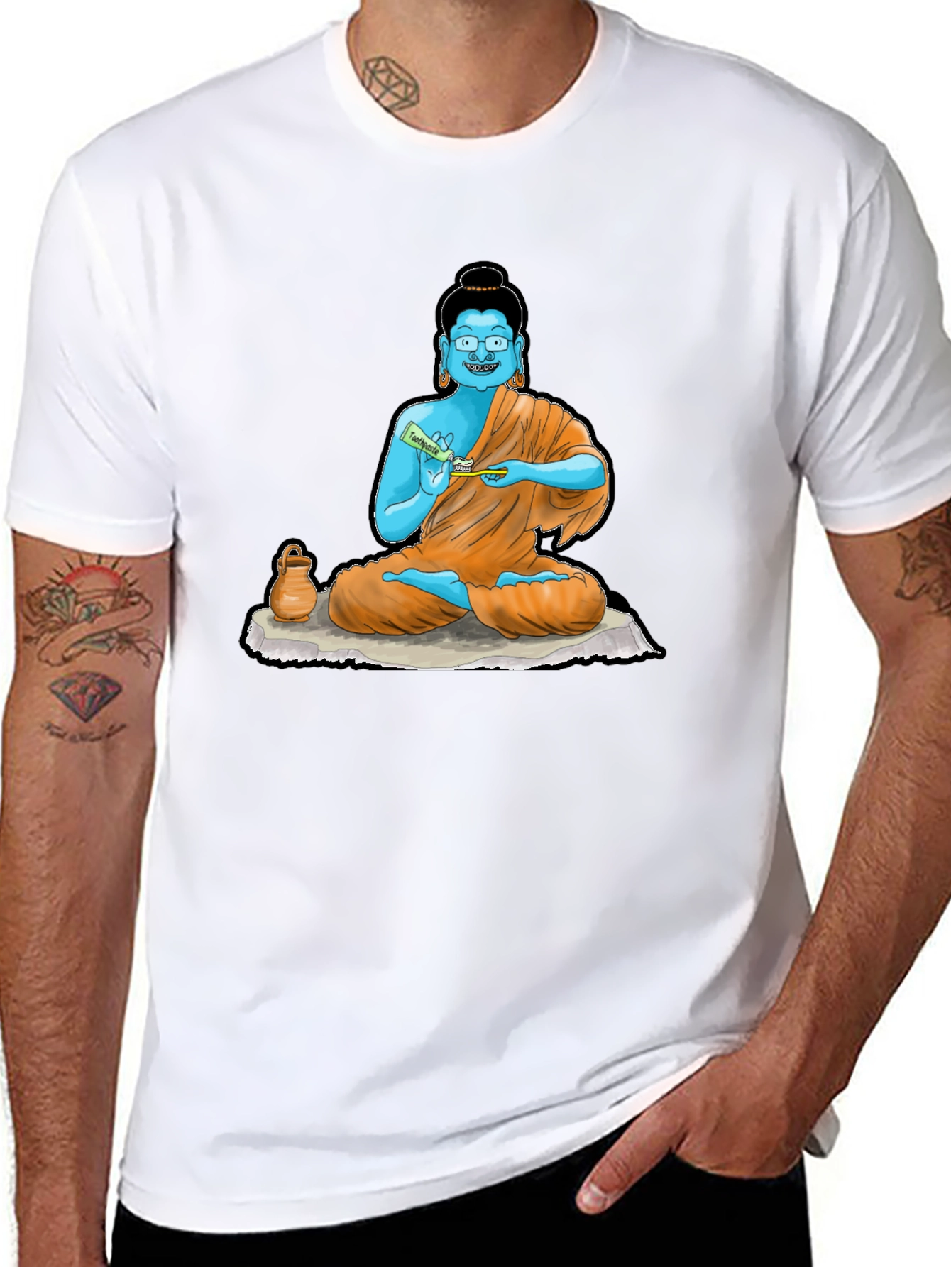 Black Buddha Toothpaste Graphic Tee - Unique Design view 8