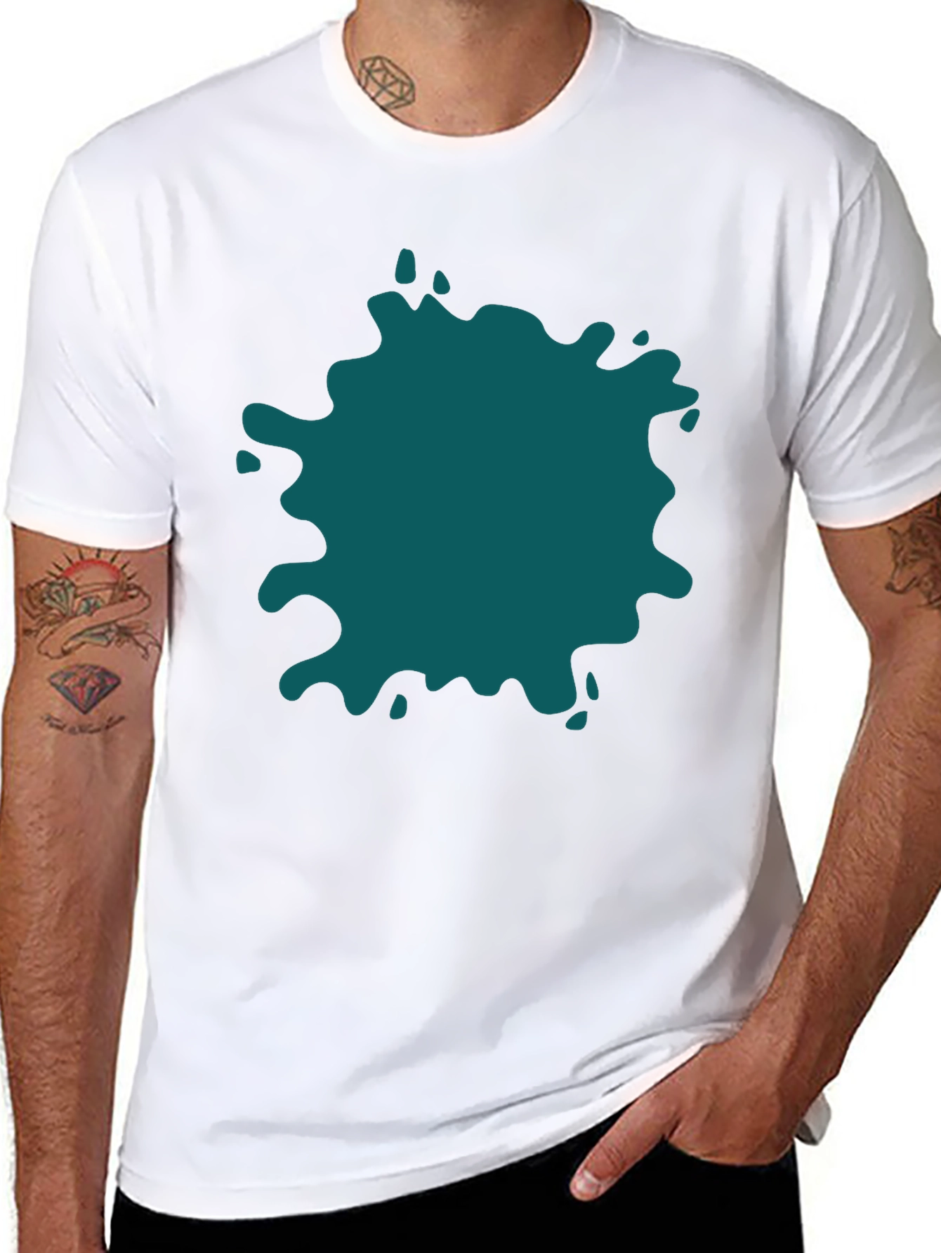 Black Bold Teal Splatter Black T-Shirt - Unique Design view 8