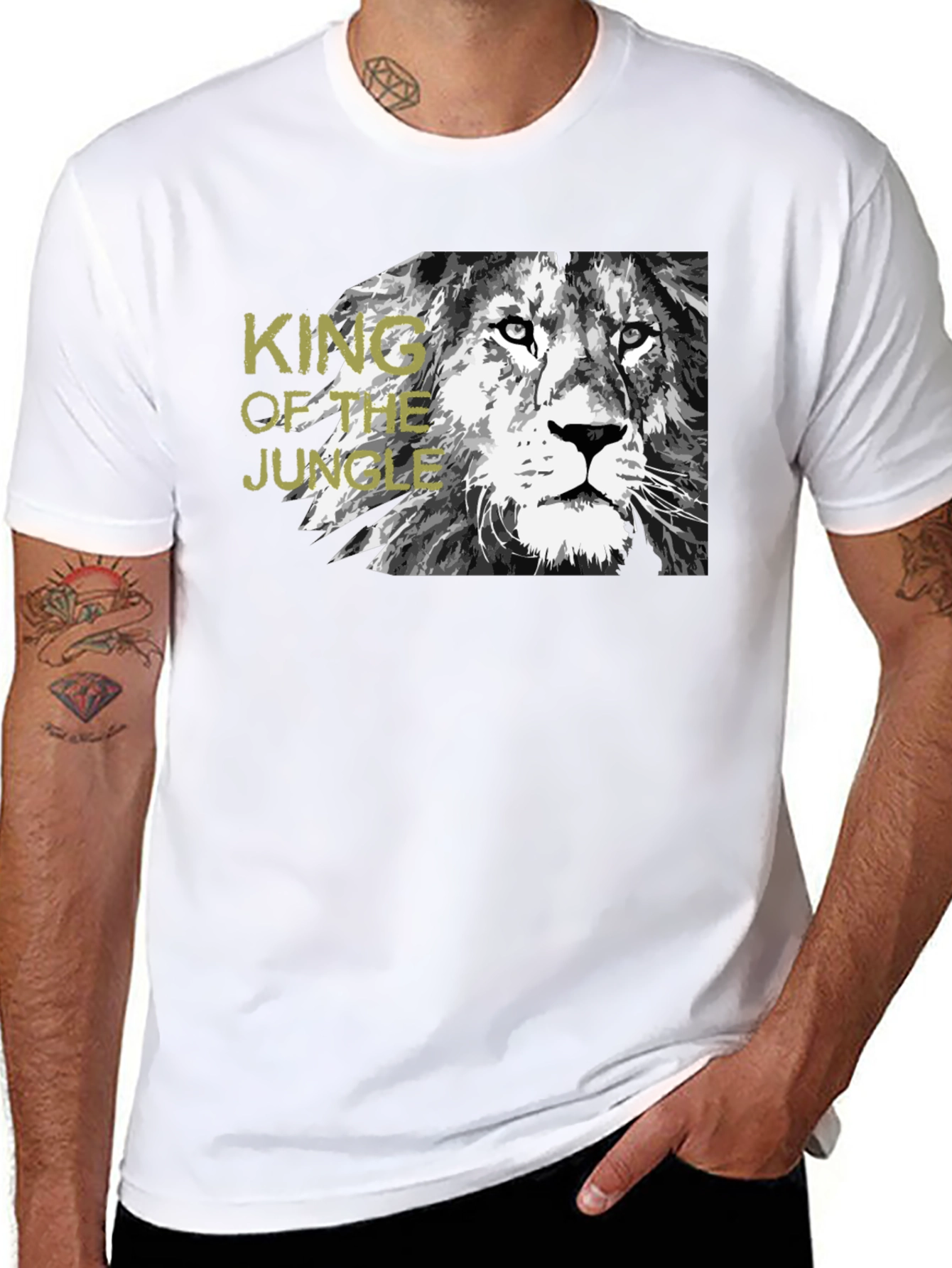 Black King of the Jungle Lion Graphic Black T-Shirt view 8