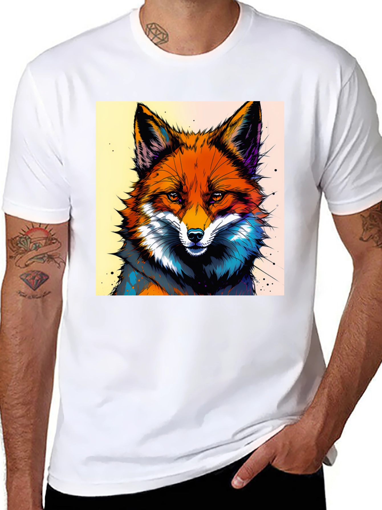 Black Artistic Fox Graphic Tee - Stylish & Unique view 8