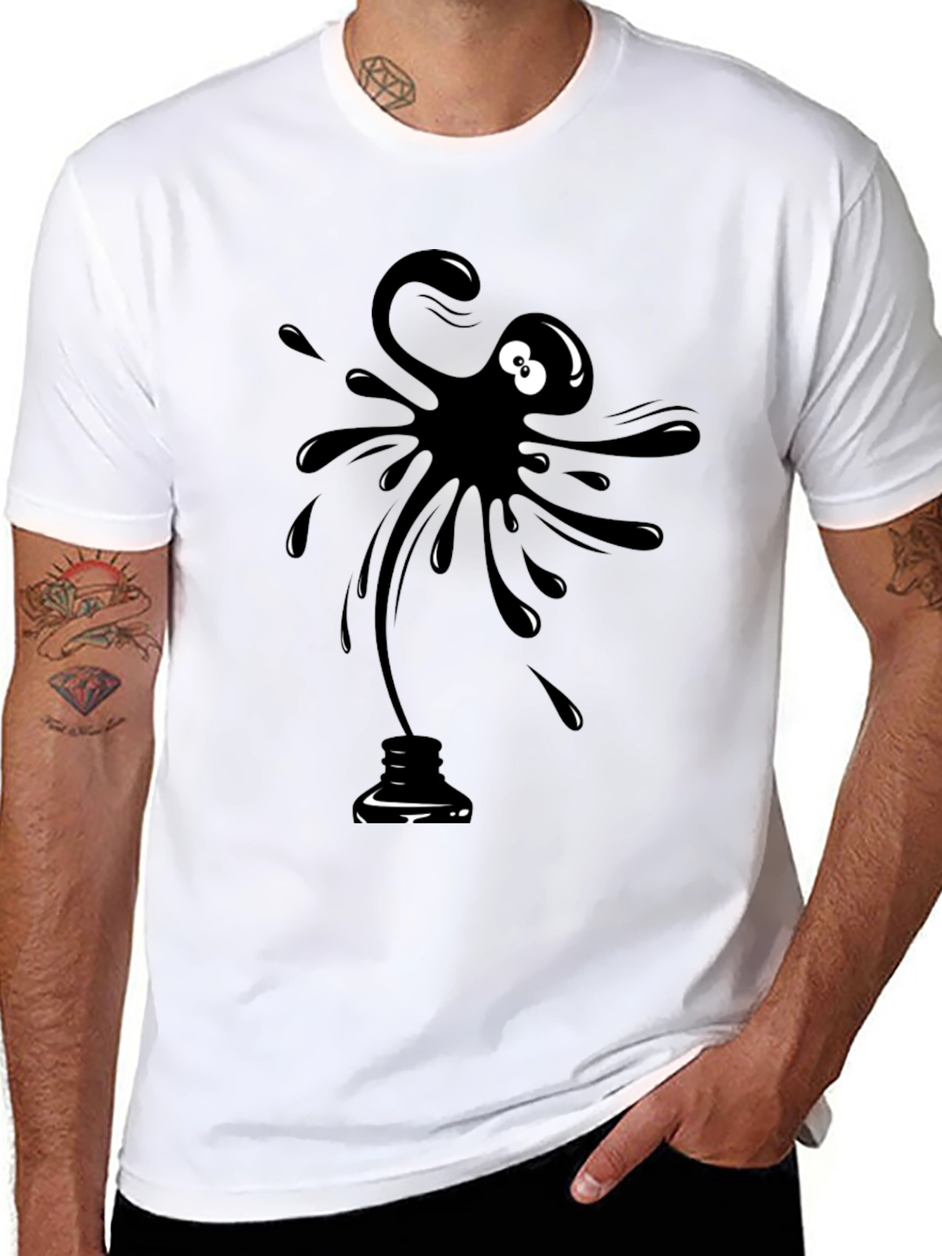 Black Black Ink Blob Graphic T-Shirt - Men's Casual Tee view 8