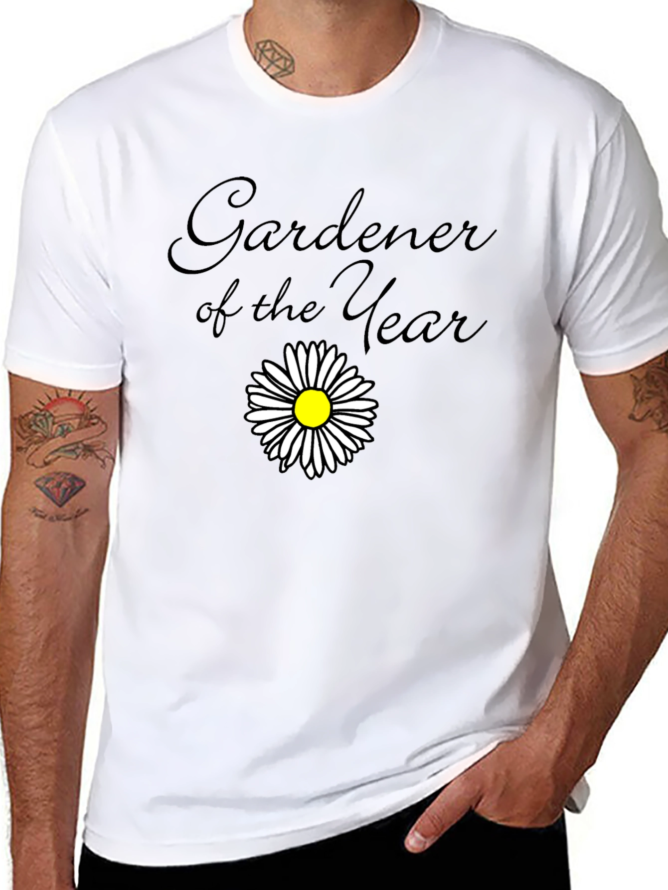Black Gardener of the Year Black T-Shirt with Daisy view 8