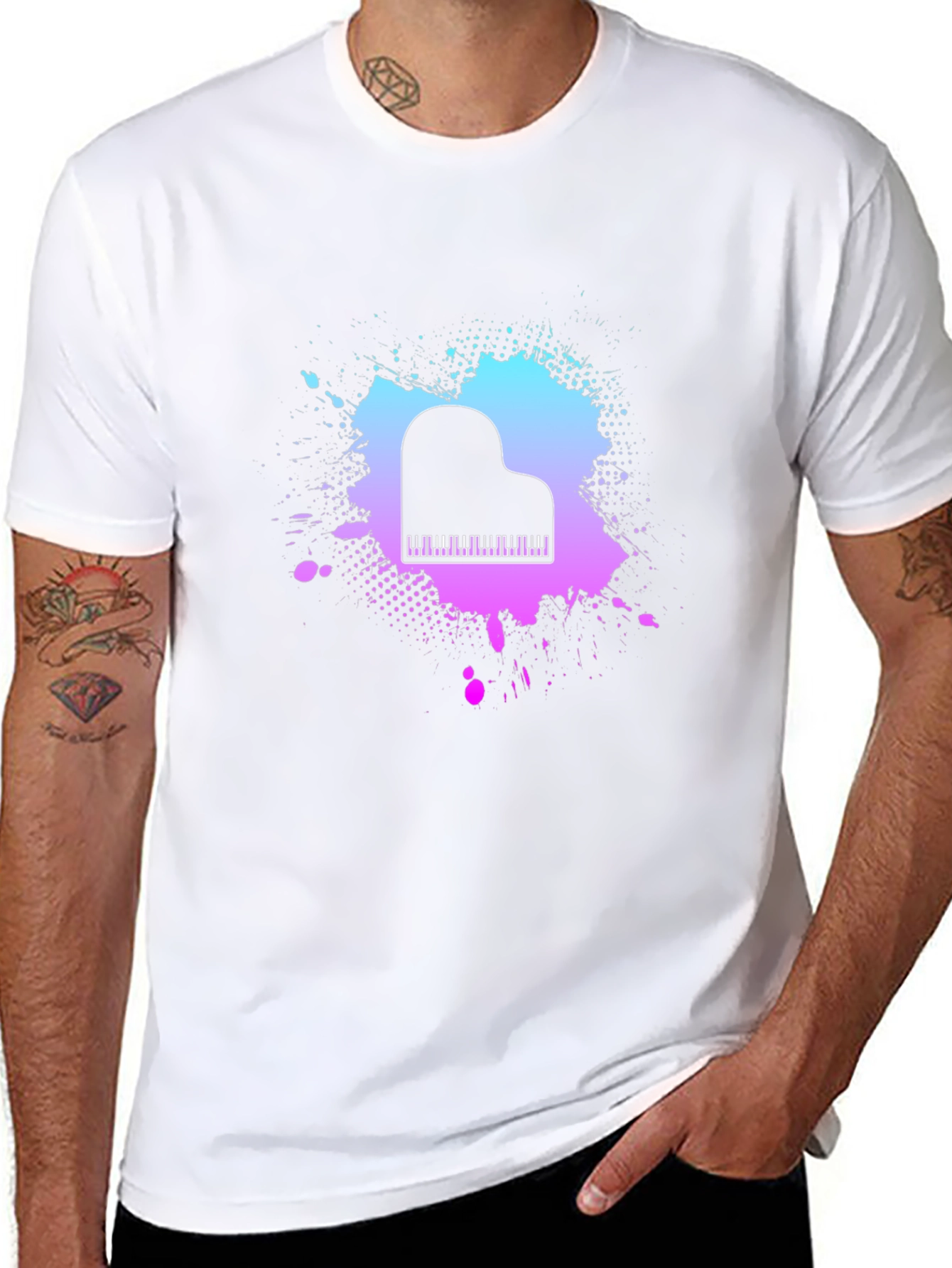 Black Piano Splash Graphic Tee - Music Lover's T-Shirt view 8