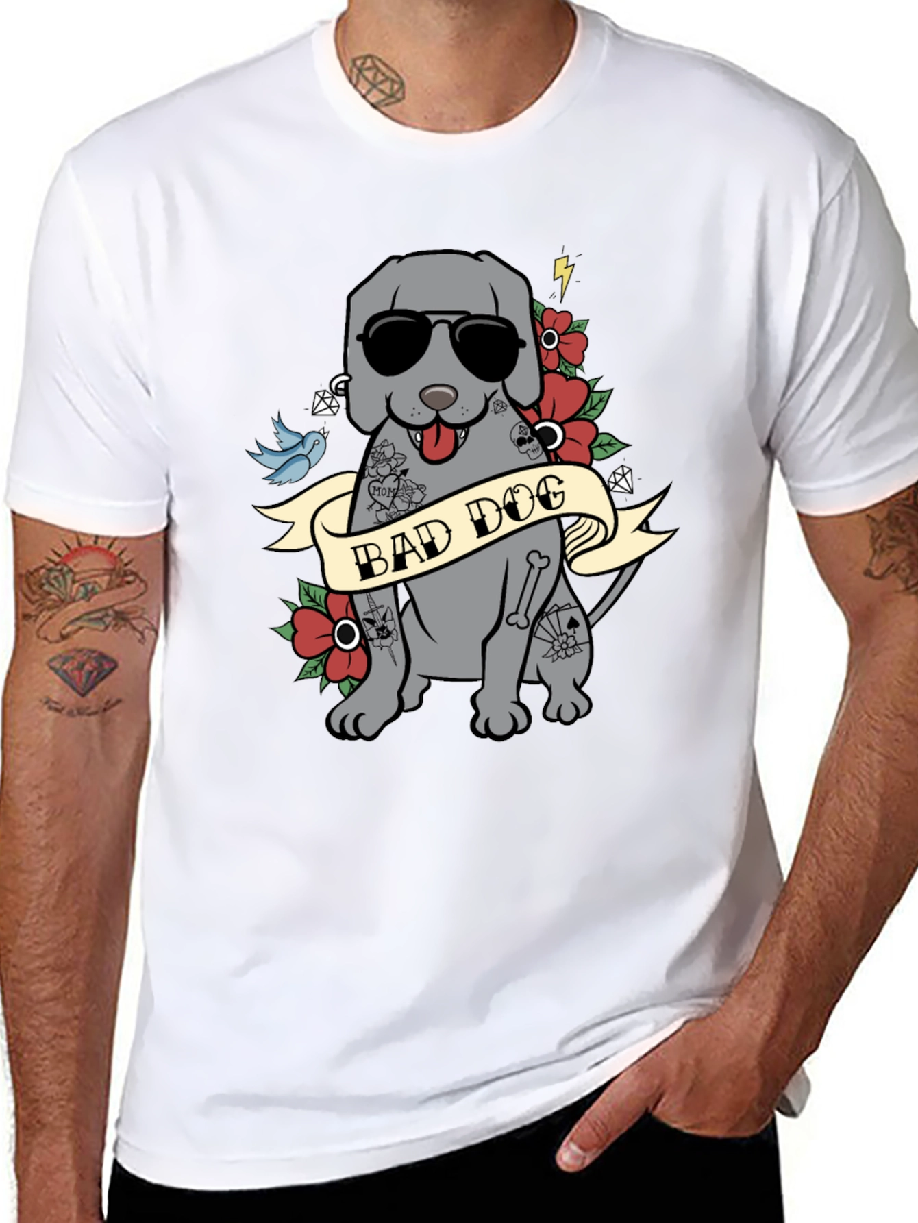 Bad Dog Tattoo Style T-Shirt - Men's Graphic Tee - 8