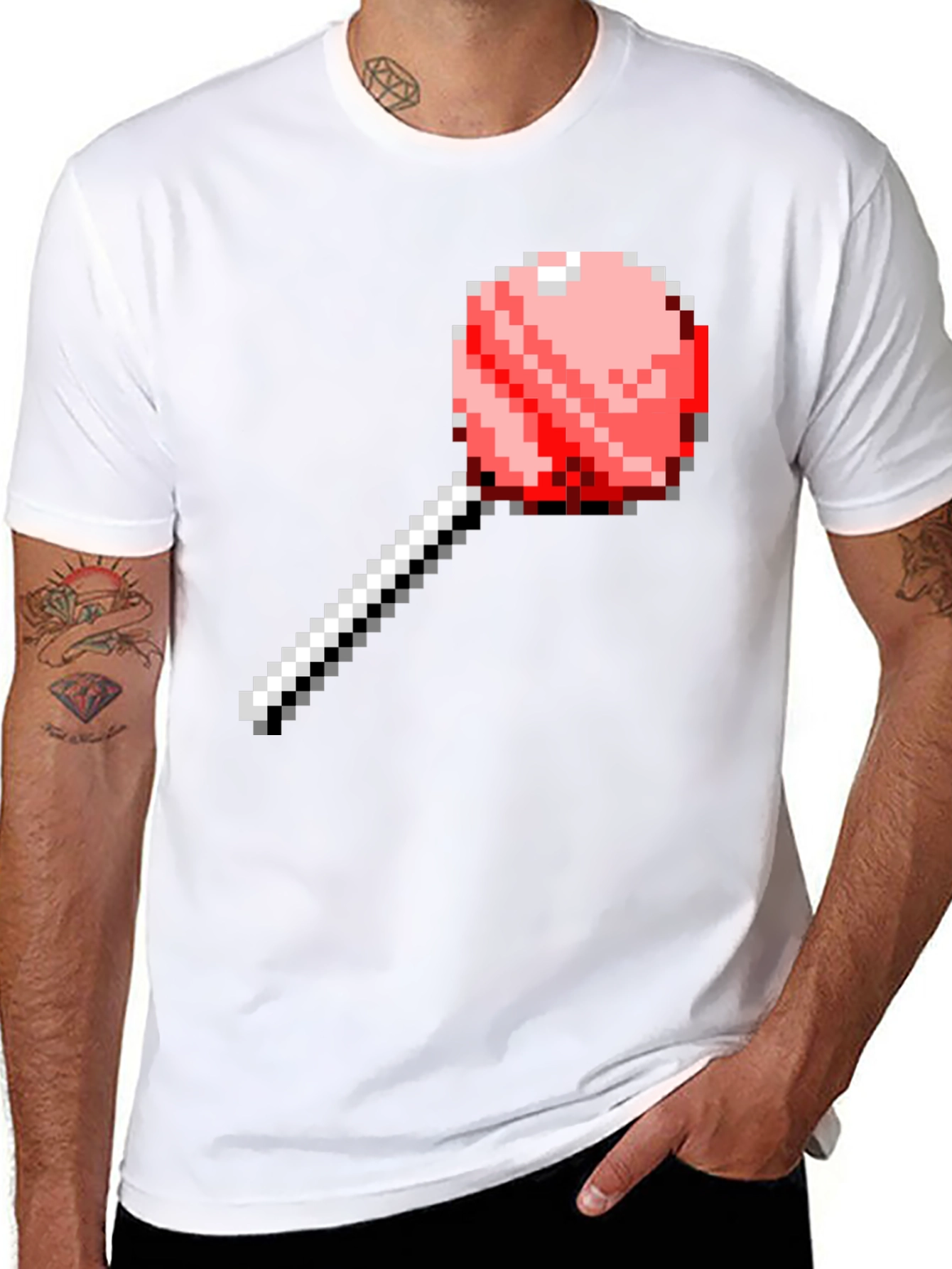 Black Pixel Lollipop Graphic Tee - Novelty Fashion view 8
