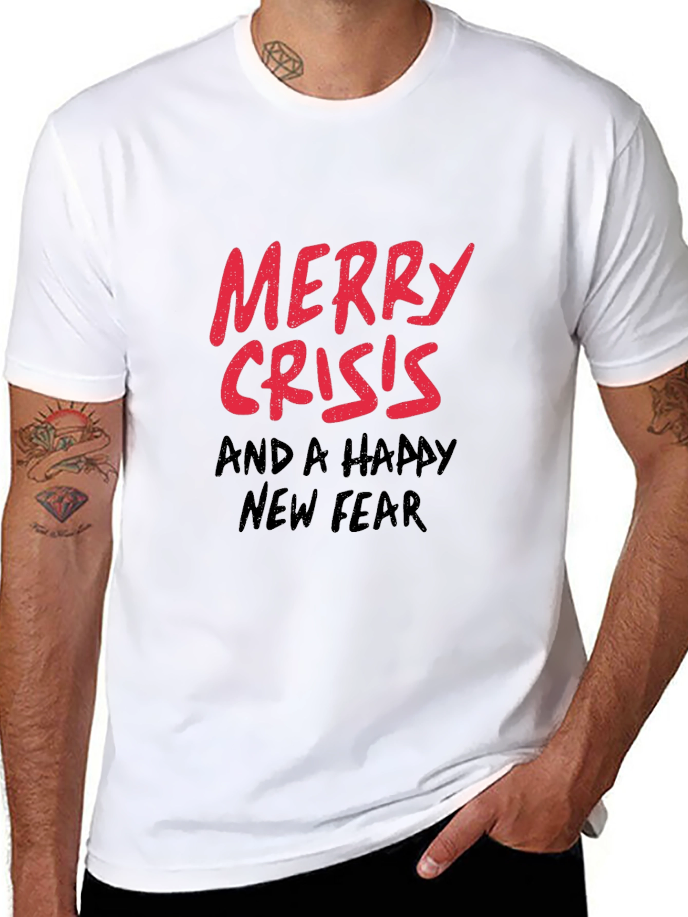 Black Merry Crisis T-Shirt - Black Holiday Humor Tee view 8