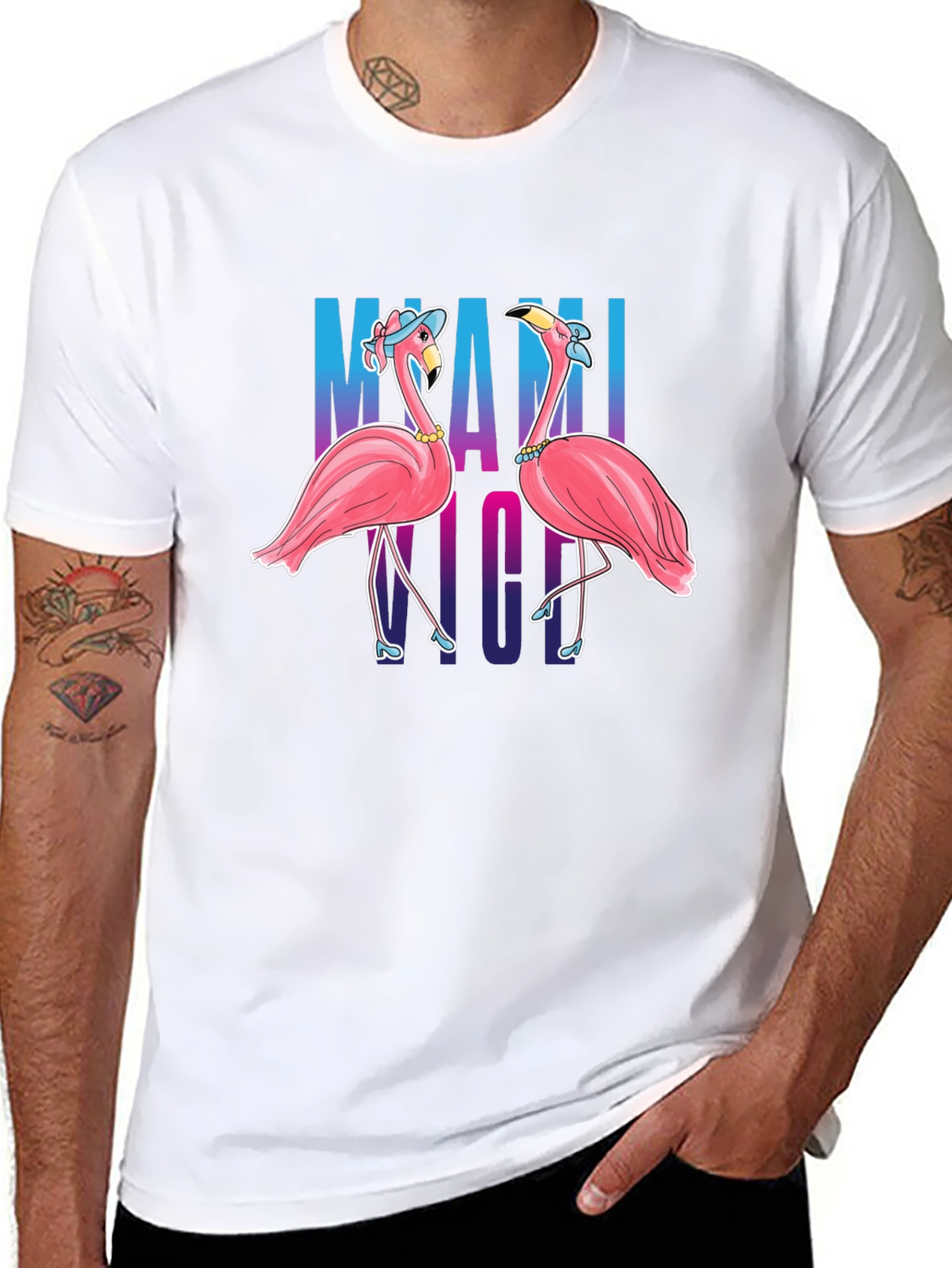 Black Miami Nights Flamingo T-Shirt view 8