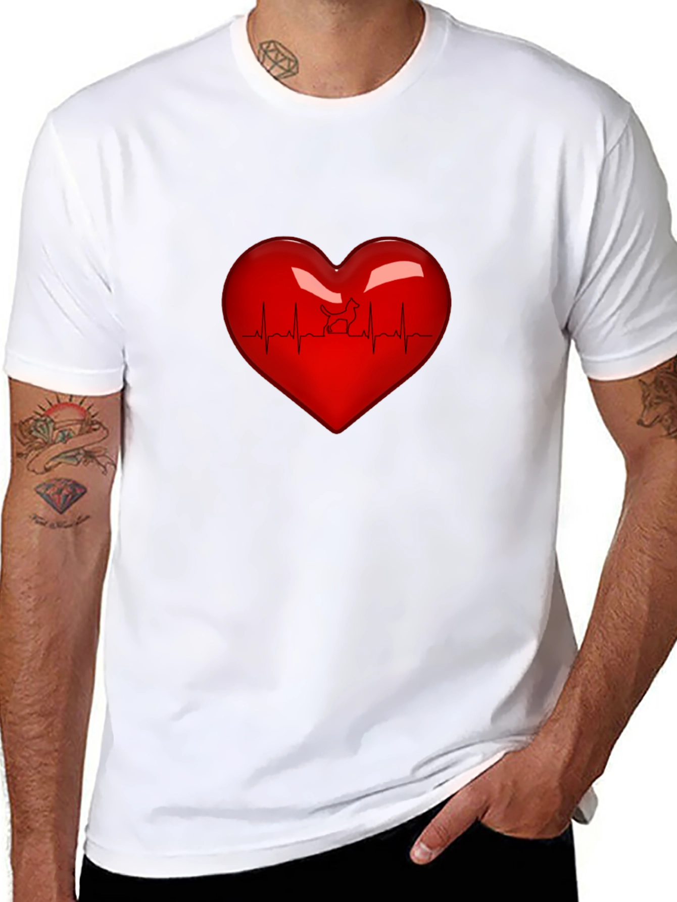 Black Heartbeat Dog Lover T-Shirt - Black view 8