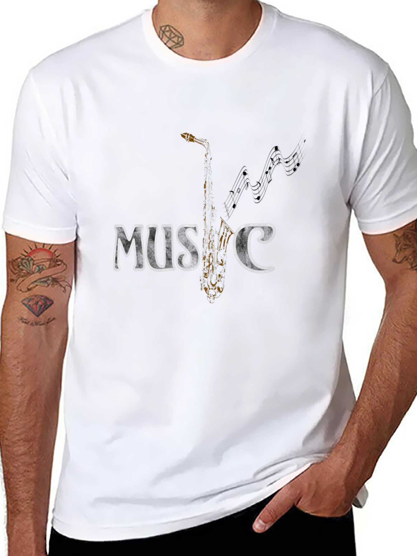 Black Music Saxophone Graphic Tee - Stylish Black T-Shirt view 8