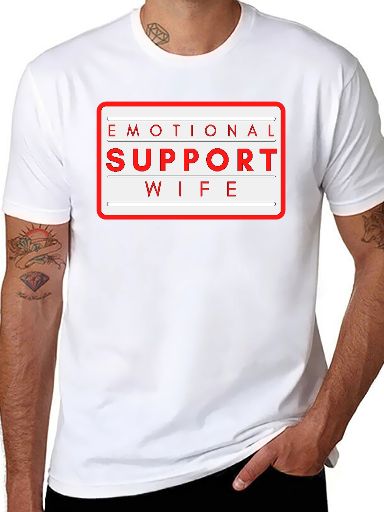 Black Emotional Support Wife T-Shirt - Novelty Graphic Tee view 8