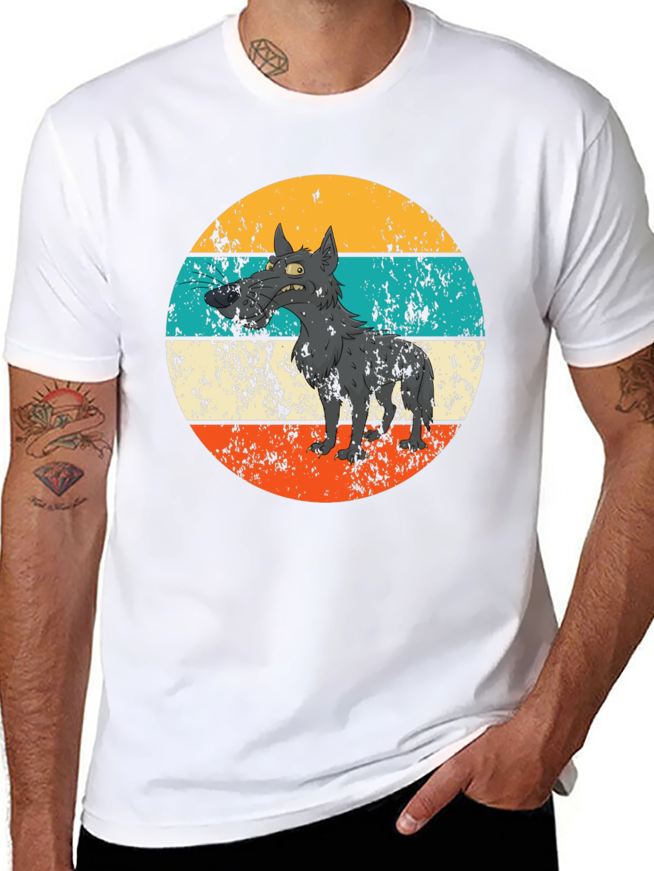 Black Retro Grumpy Wolf Graphic Tee view 8