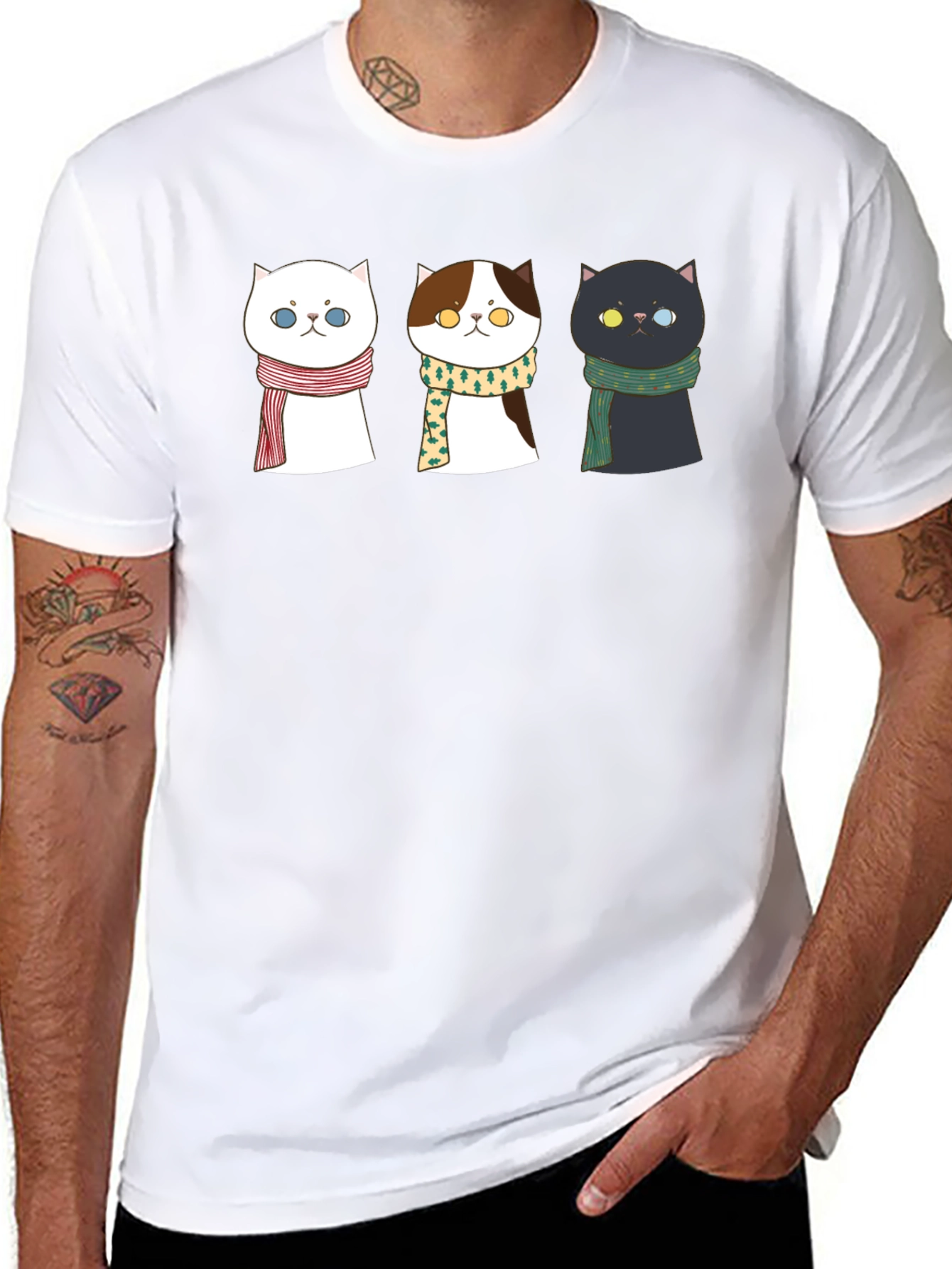 Black Cute Cat T-Shirt with Scarves view 8