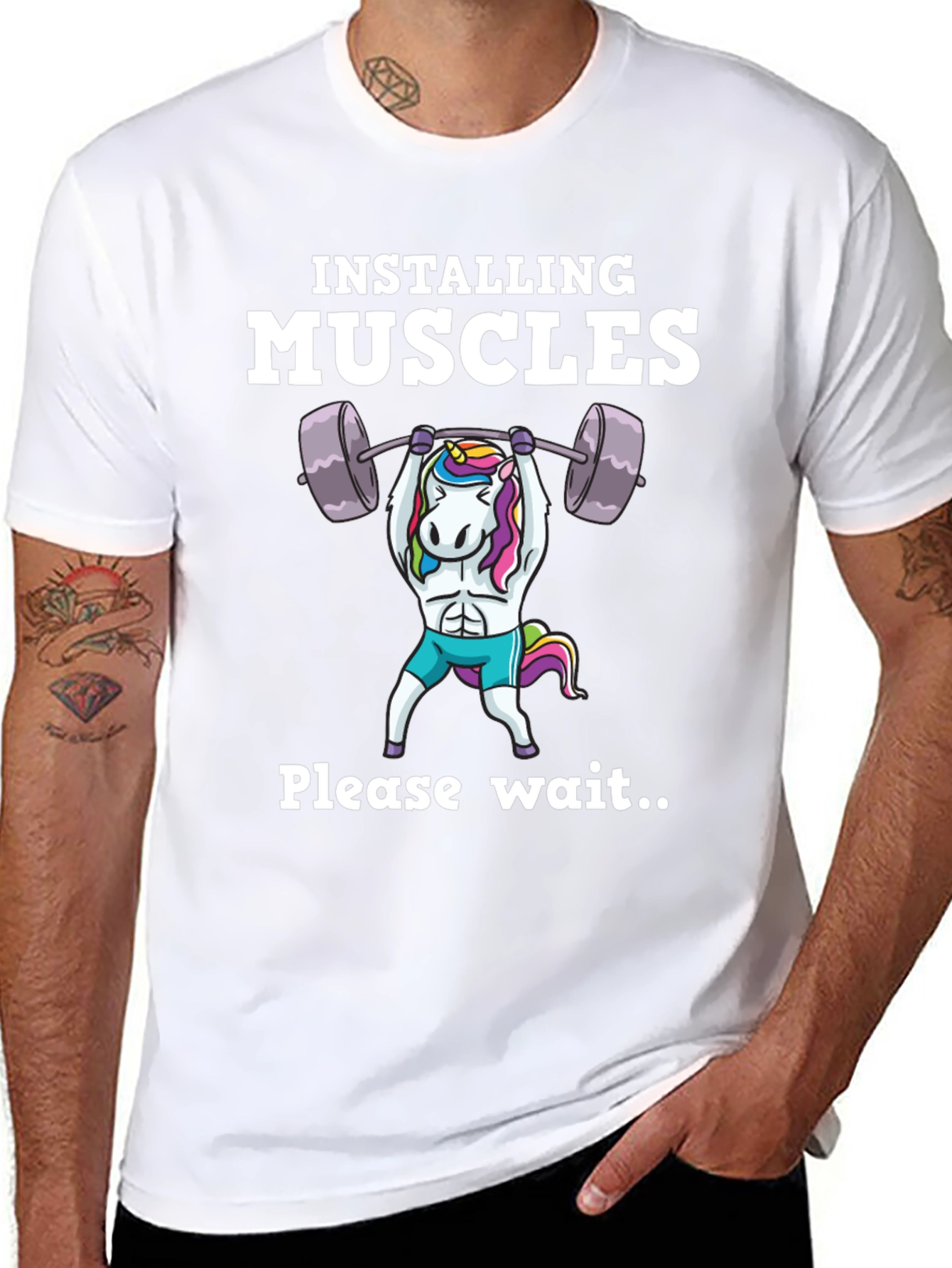 Black Funny Unicorn Muscle Building T-Shirt Gym Workout view 8