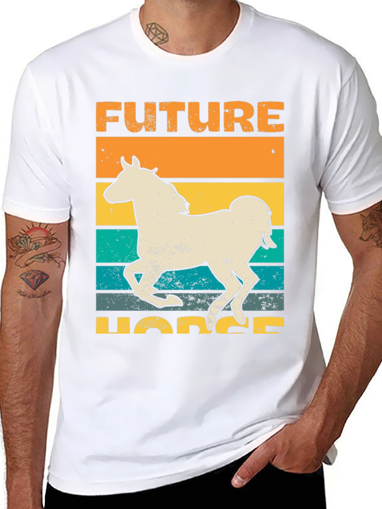 Black Future Horse T-Shirt Retro Style Graphic Tee view 8