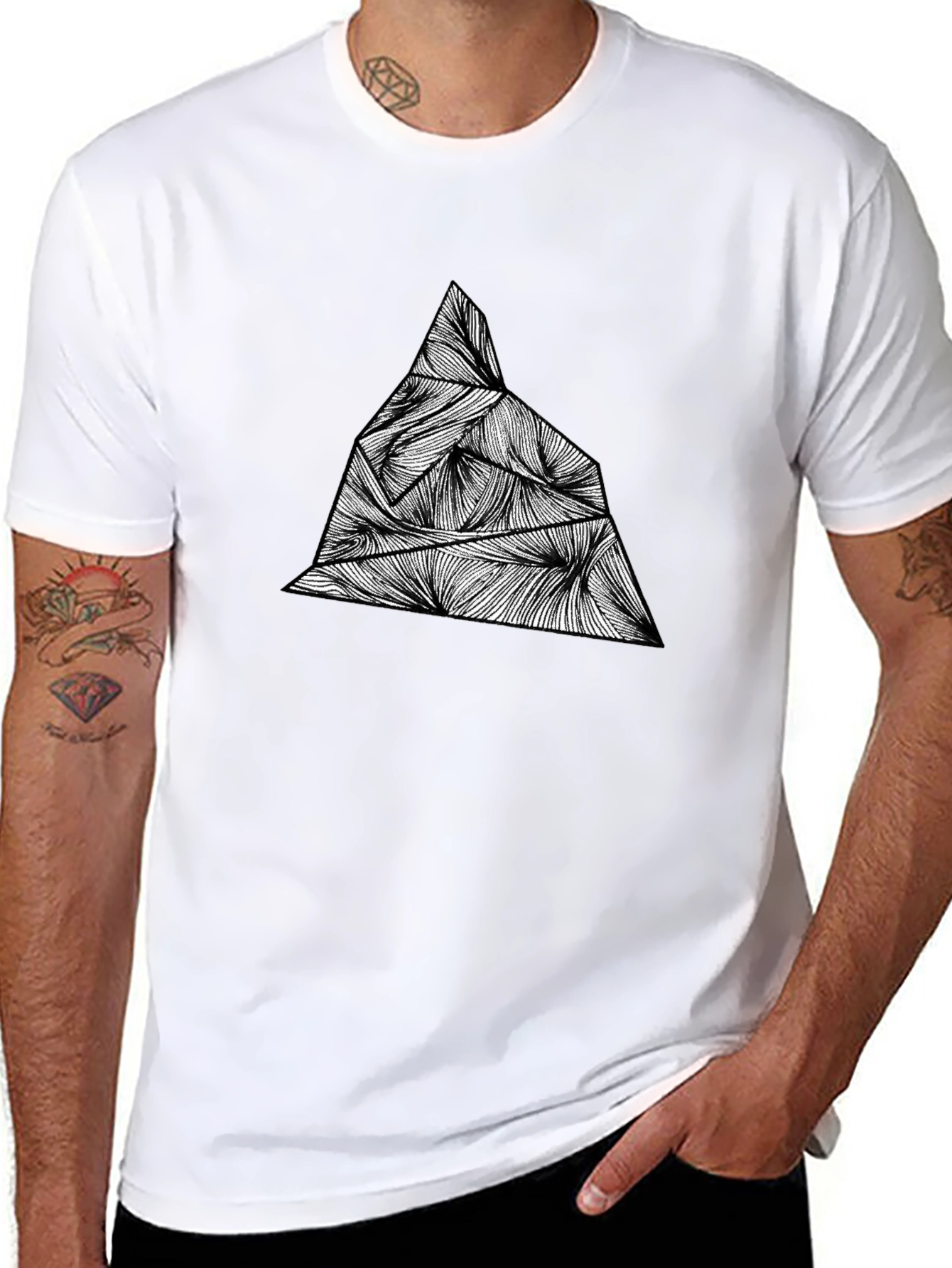 Black Geometric Mountain Tee - Abstract Peak Design view 8