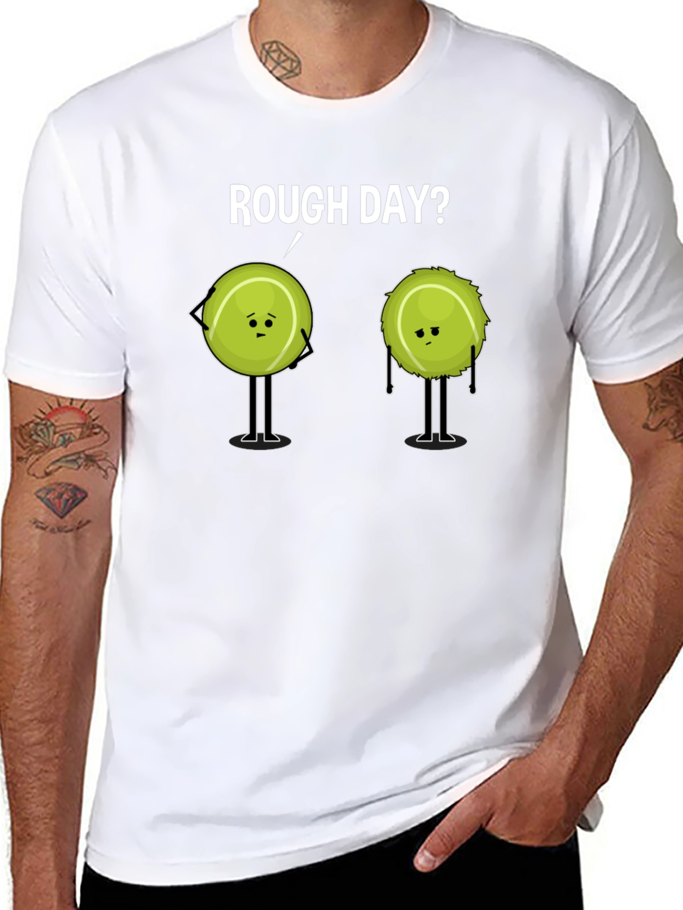 Black Rough Day? Tennis T-Shirt - Funny Cartoon Tee view 8